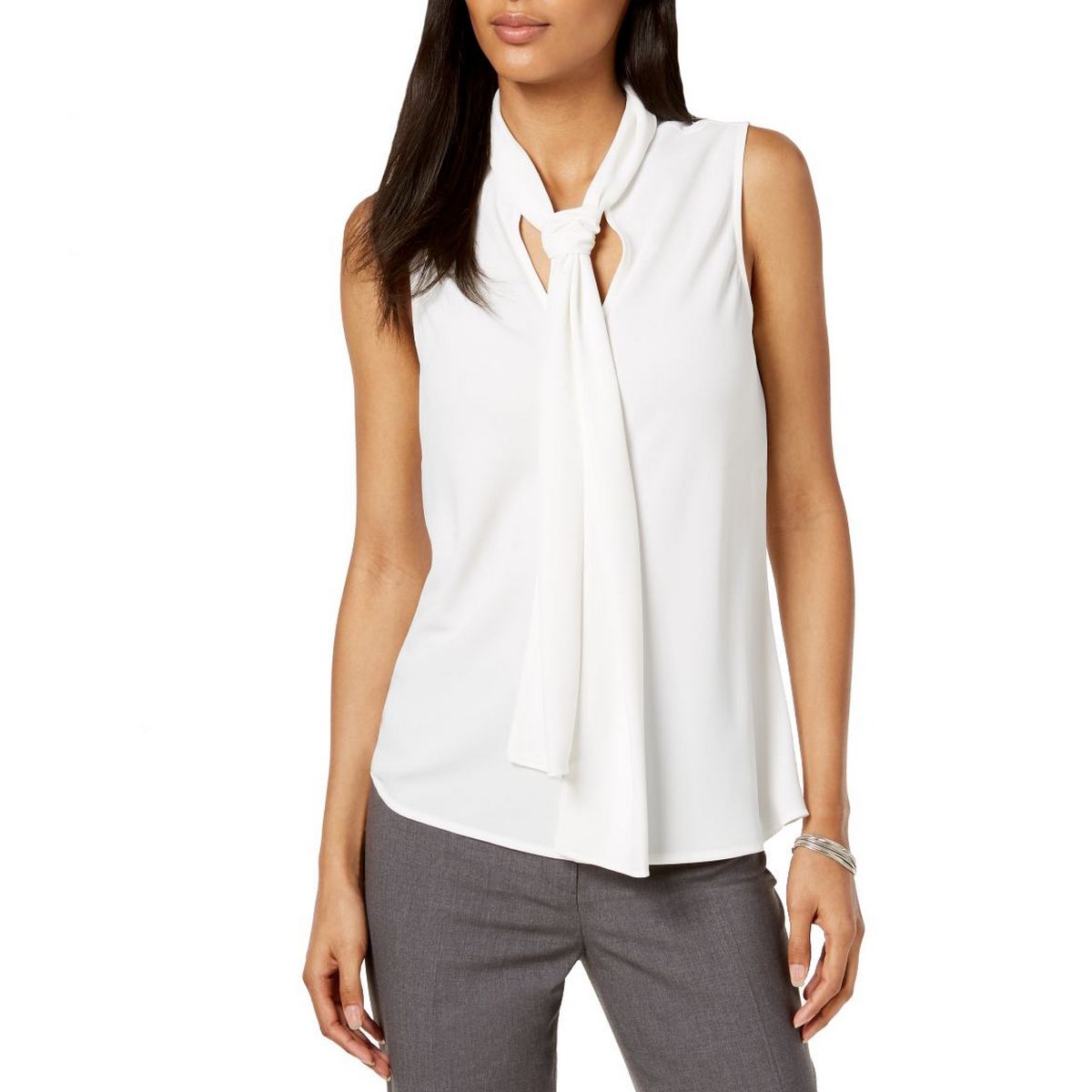 NINE WEST NEW Women's White Lily Tie-neck Shell Blouse Shirt Top M TEDO ...