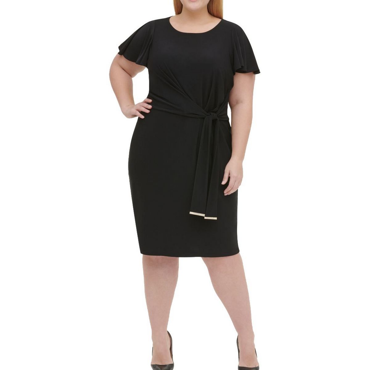 TOMMY HILFIGER NEW Women's Black Plus Size Flutter-sleeve Sheath Dress ...