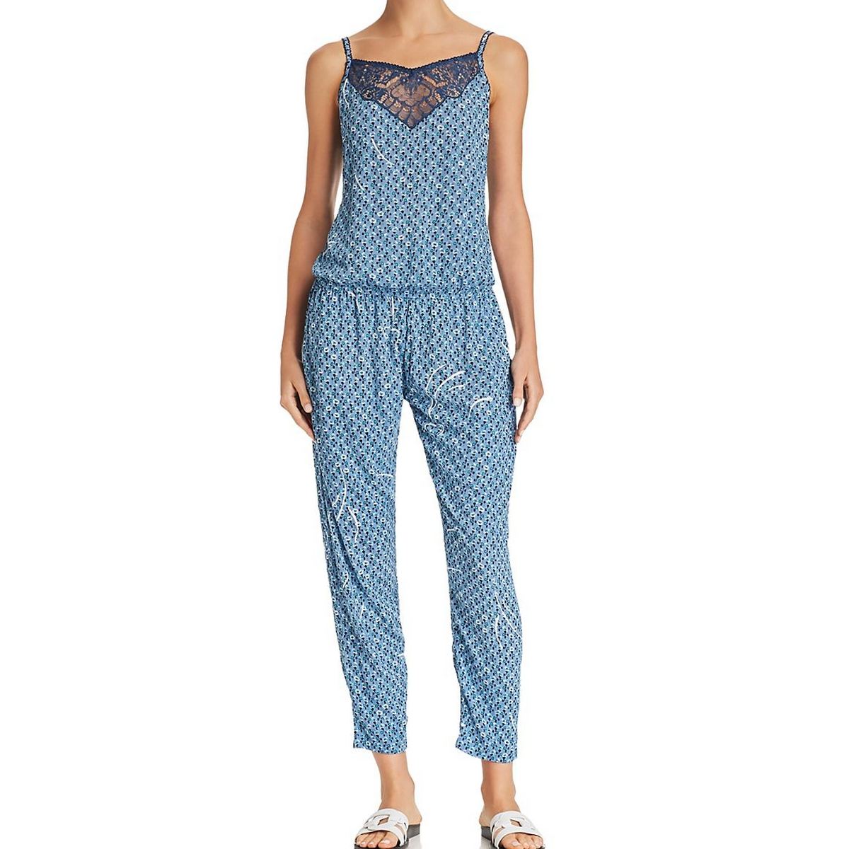 POUPETTE ST BARTH NEW Women's Blue Multi Heidi Printed Lace Trim