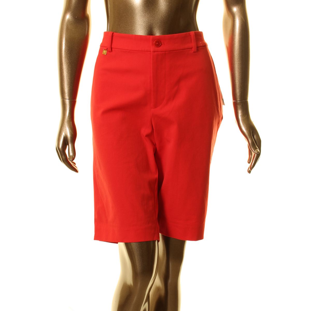 LAUREN RALPH LAUREN NEW Women's Red Solid Slim Bermuda Shorts 12 TEDO