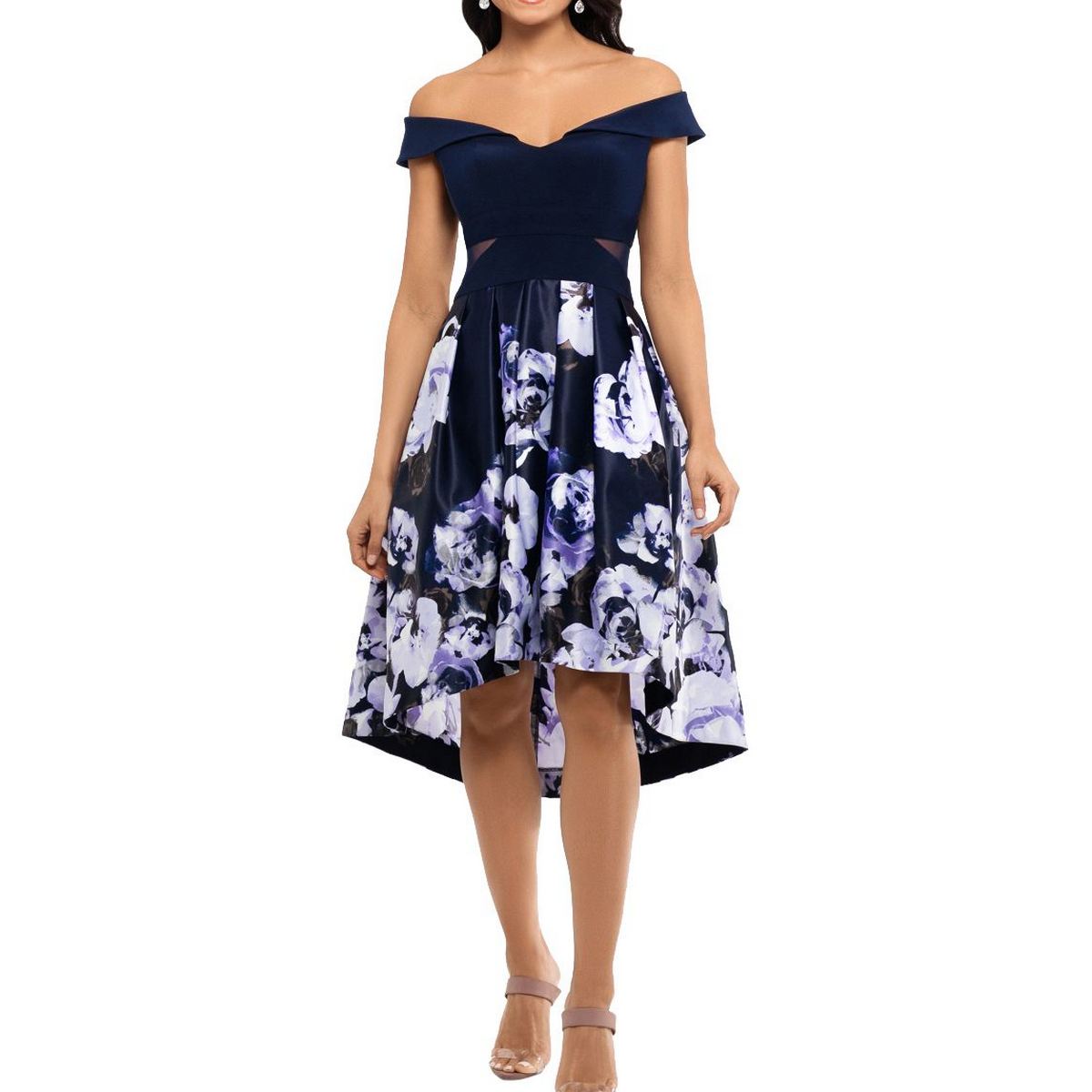 xscape floral fit and flare dress