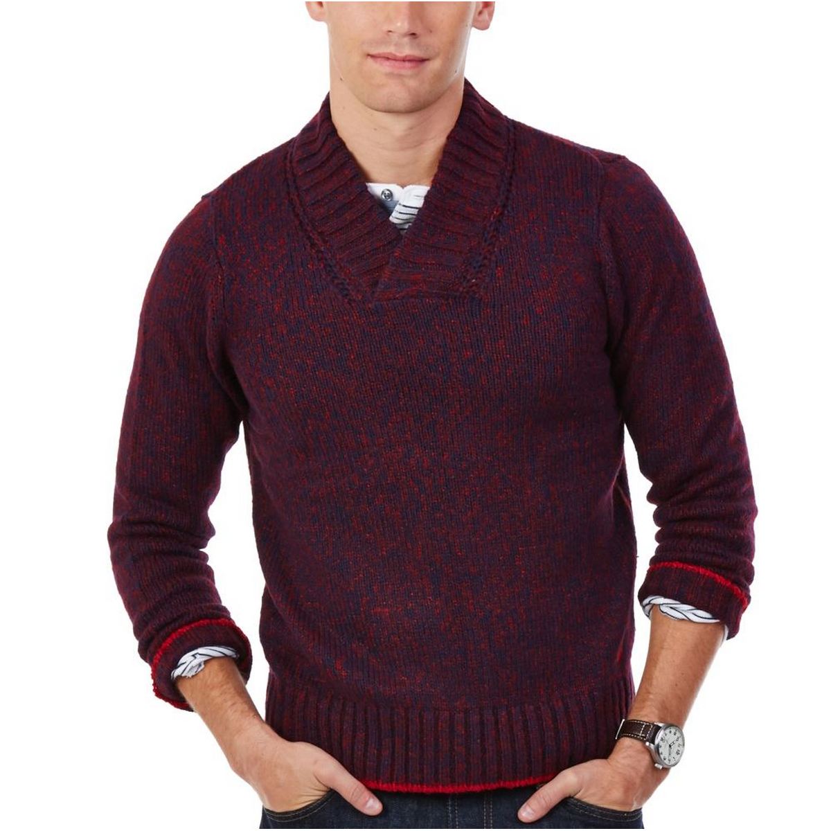 Nautica Mens High Twist Shawl-Collar Sweater