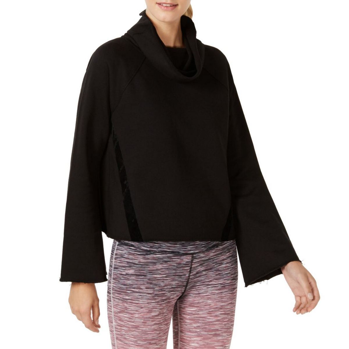 IDEOLOGY Damen schwarz Samt Borte breitärmelig Rundhalsausschnitt Sweatshirt Top L TEDO