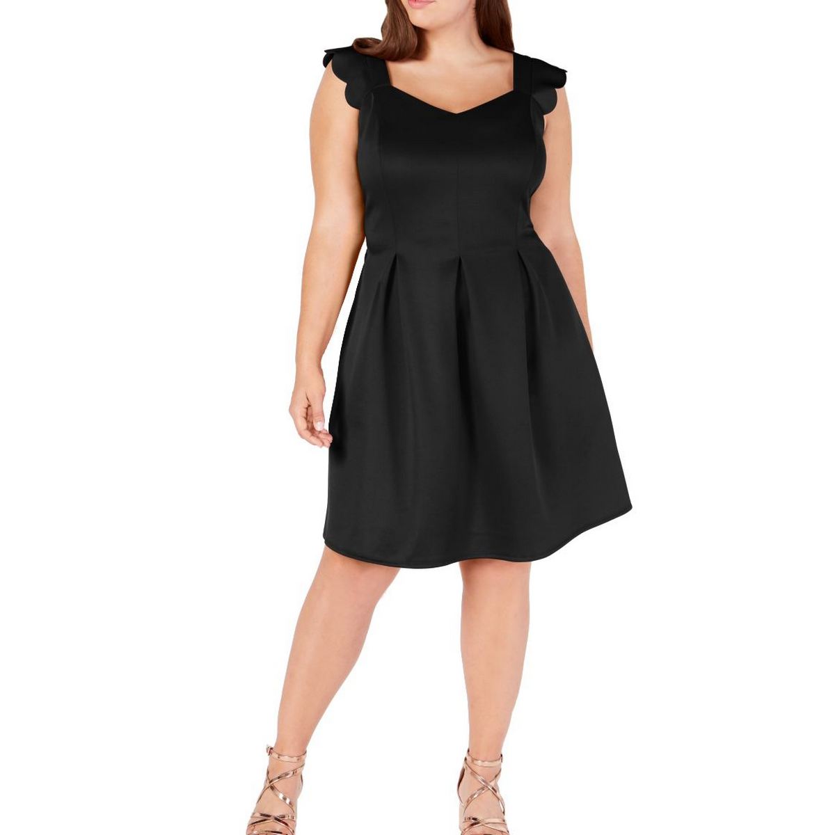 scallop trim fit and flare dress