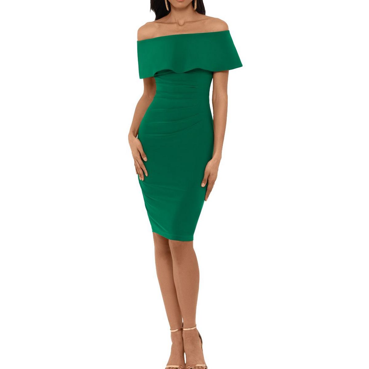 X BY XSCAPE NEW Women's Green Off-the-shoulder Cocktail Sheath Dress 14 ...
