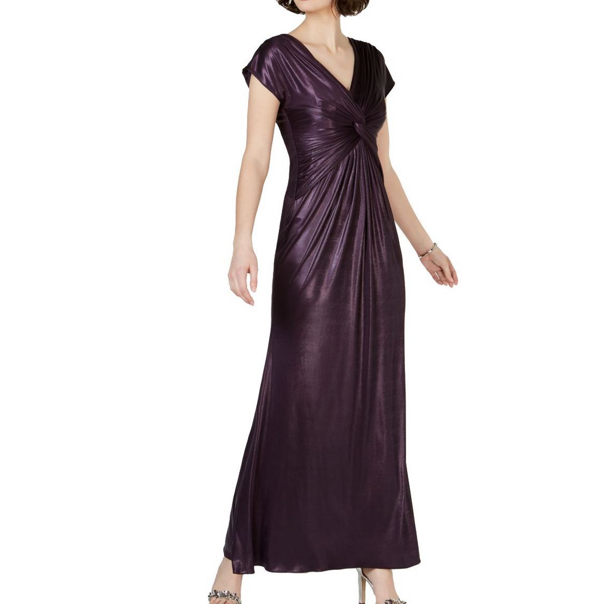 Adrianna Papell Womens Purple Metallic Twist Evening Dress