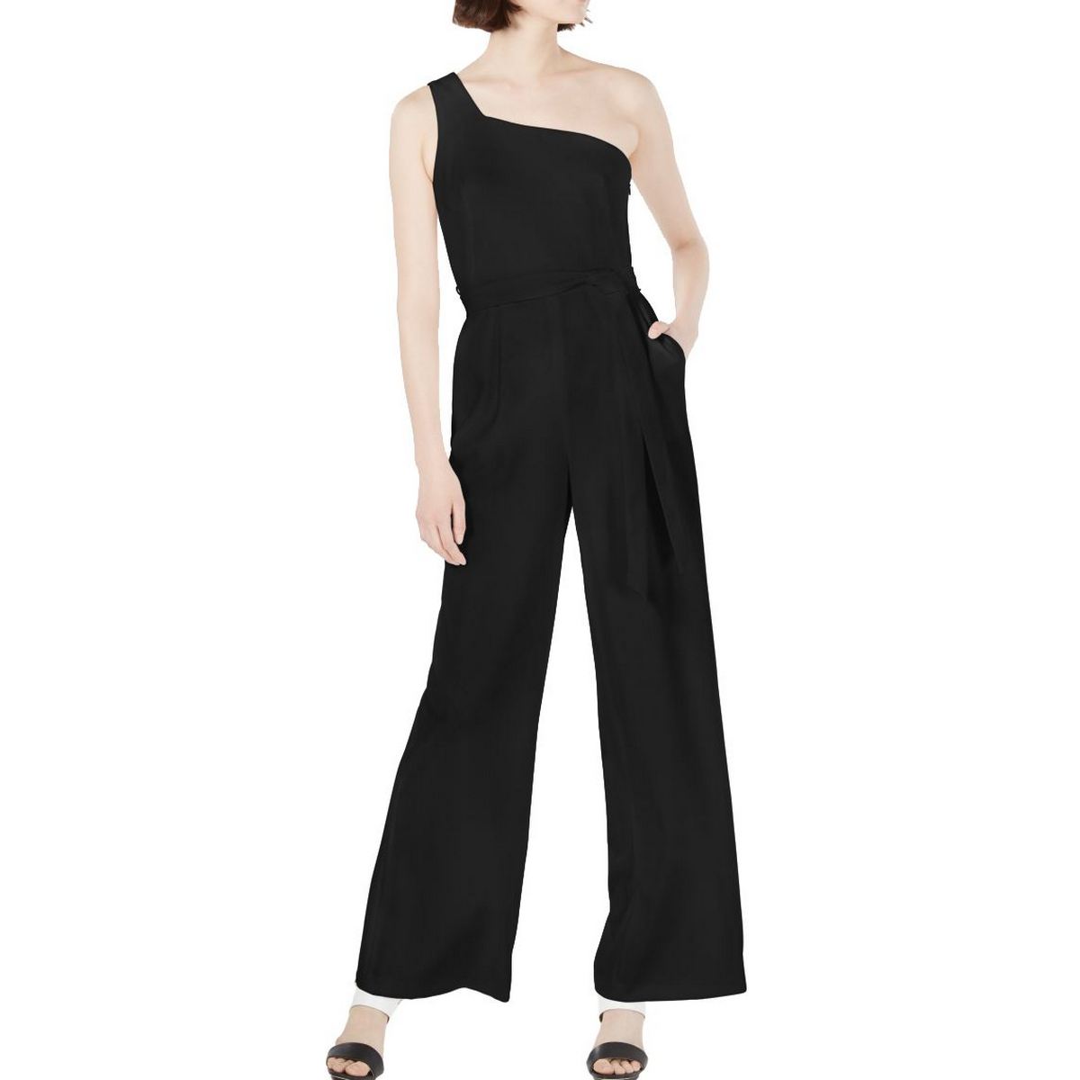 one shoulder tie waist jumpsuit