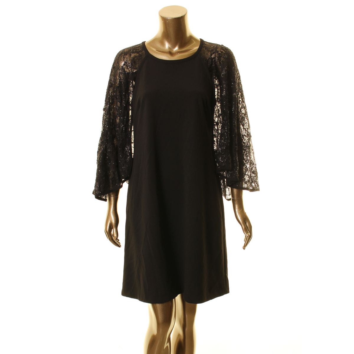 CALVIN KLEIN NEW Women's Black Sequined Cape Lace Overlay A-Line Dress ...