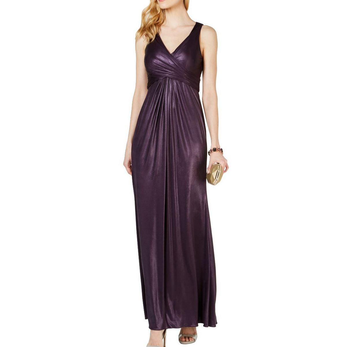 ADRIANNA PAPELL NEW Women s Metallic Shimmer Surplice Evening Gown Dress TEDO