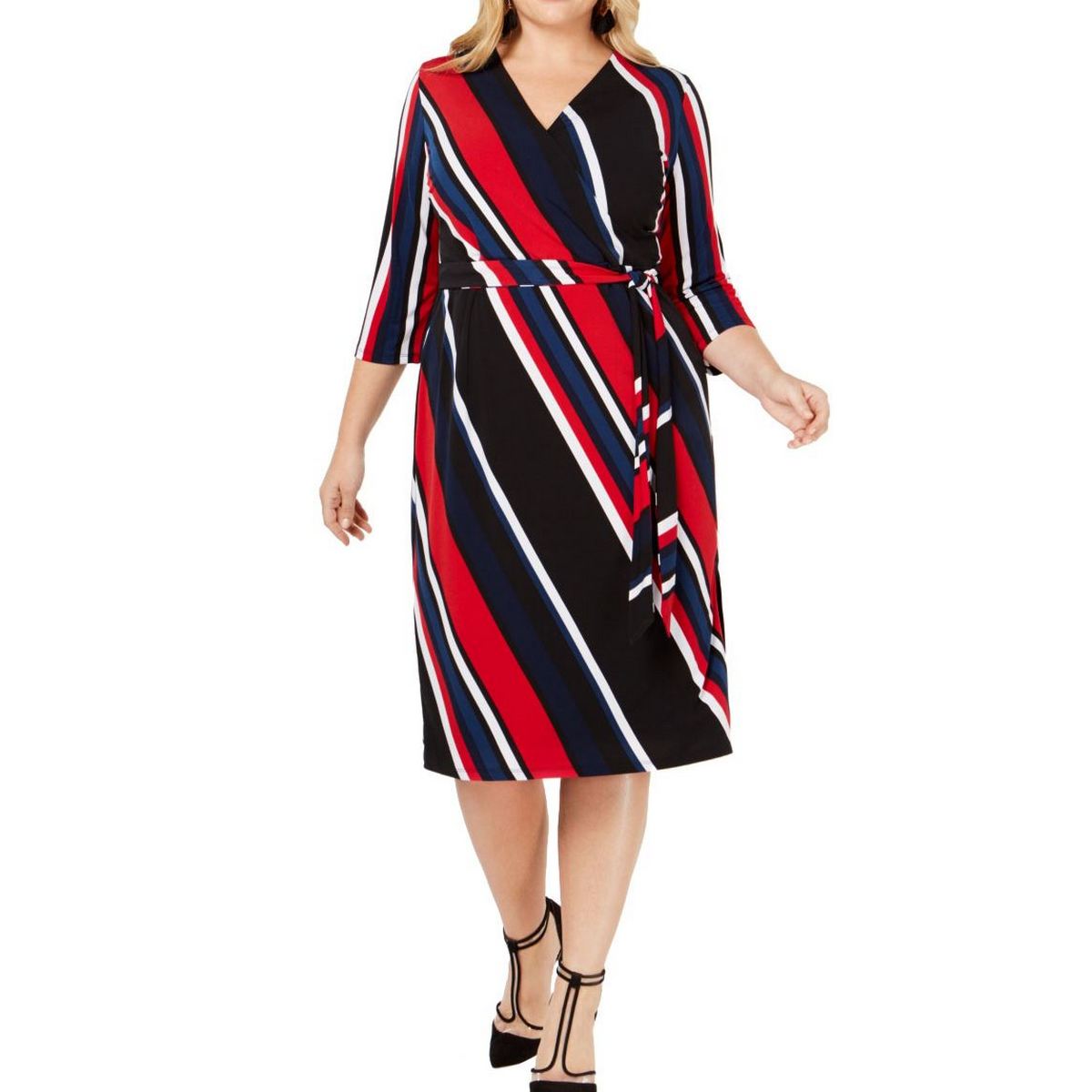 plus size striped wrap dress