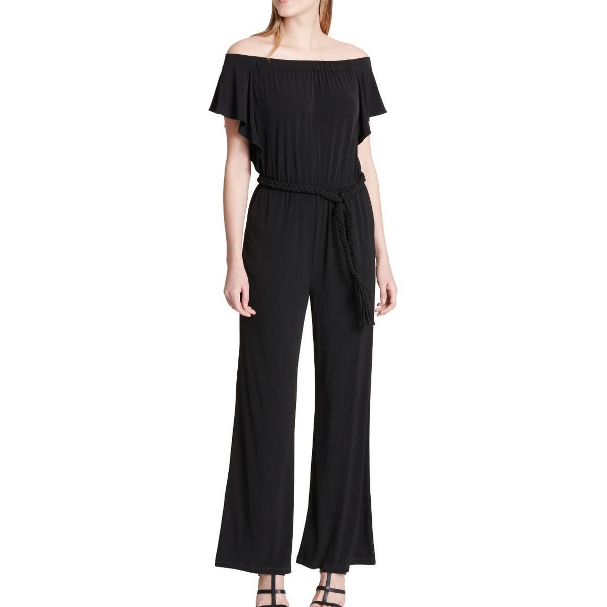 off the shoulder jersey jumpsuit