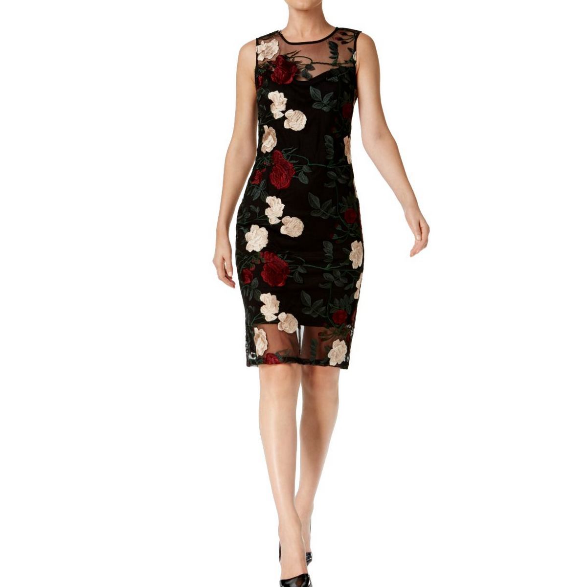 CALVIN KLEIN NEW Women's Black Multi Floral Embroidered Mesh Sheath Dress 4 TEDO 191797398552 eBay