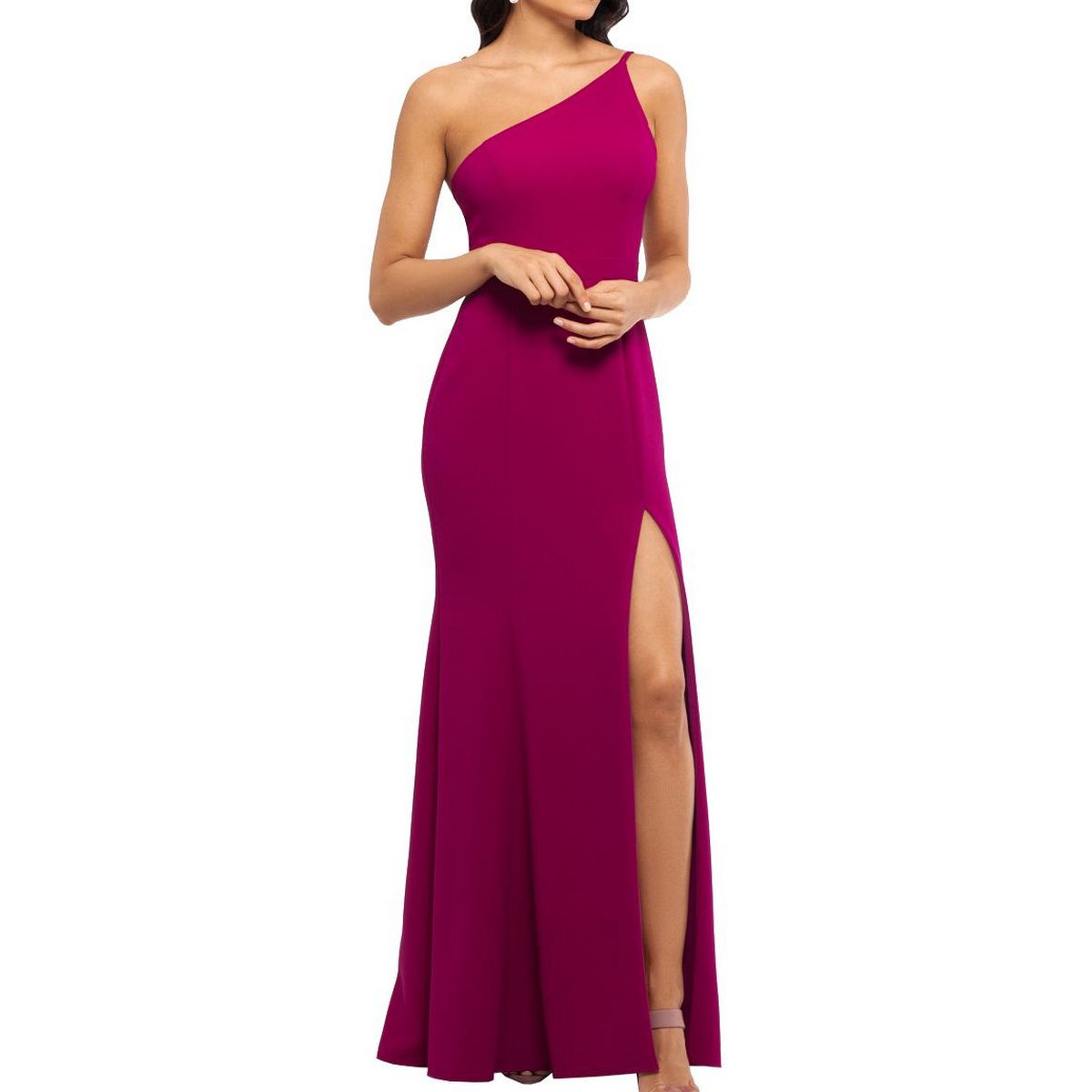 XSCAPE Women's Dark Magenta Petite One-shoulder Crepe Evening Gown ...