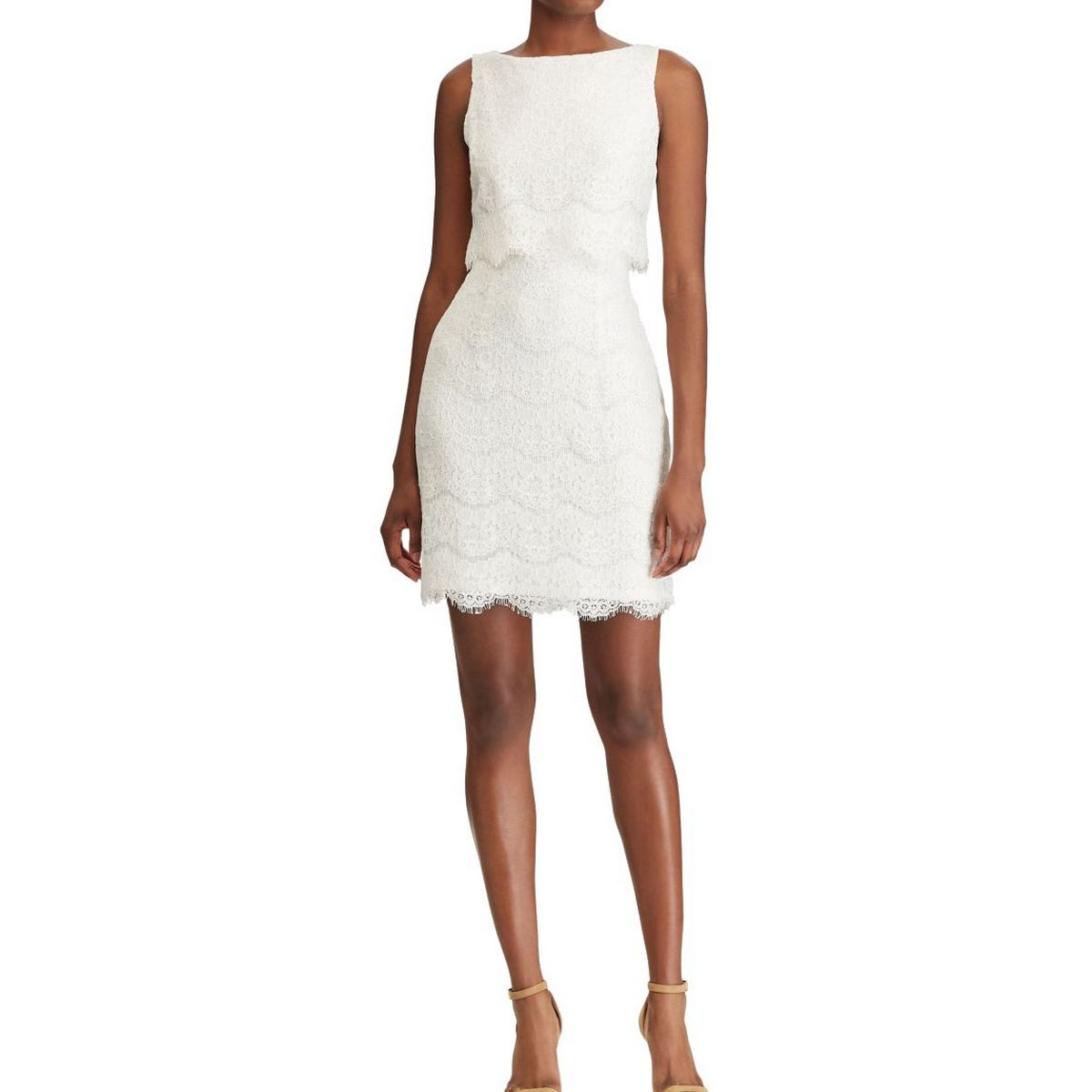 AMERICAN LIVING NEW Women's White Scalloped Lace Popover Sheath Dress 2 ...