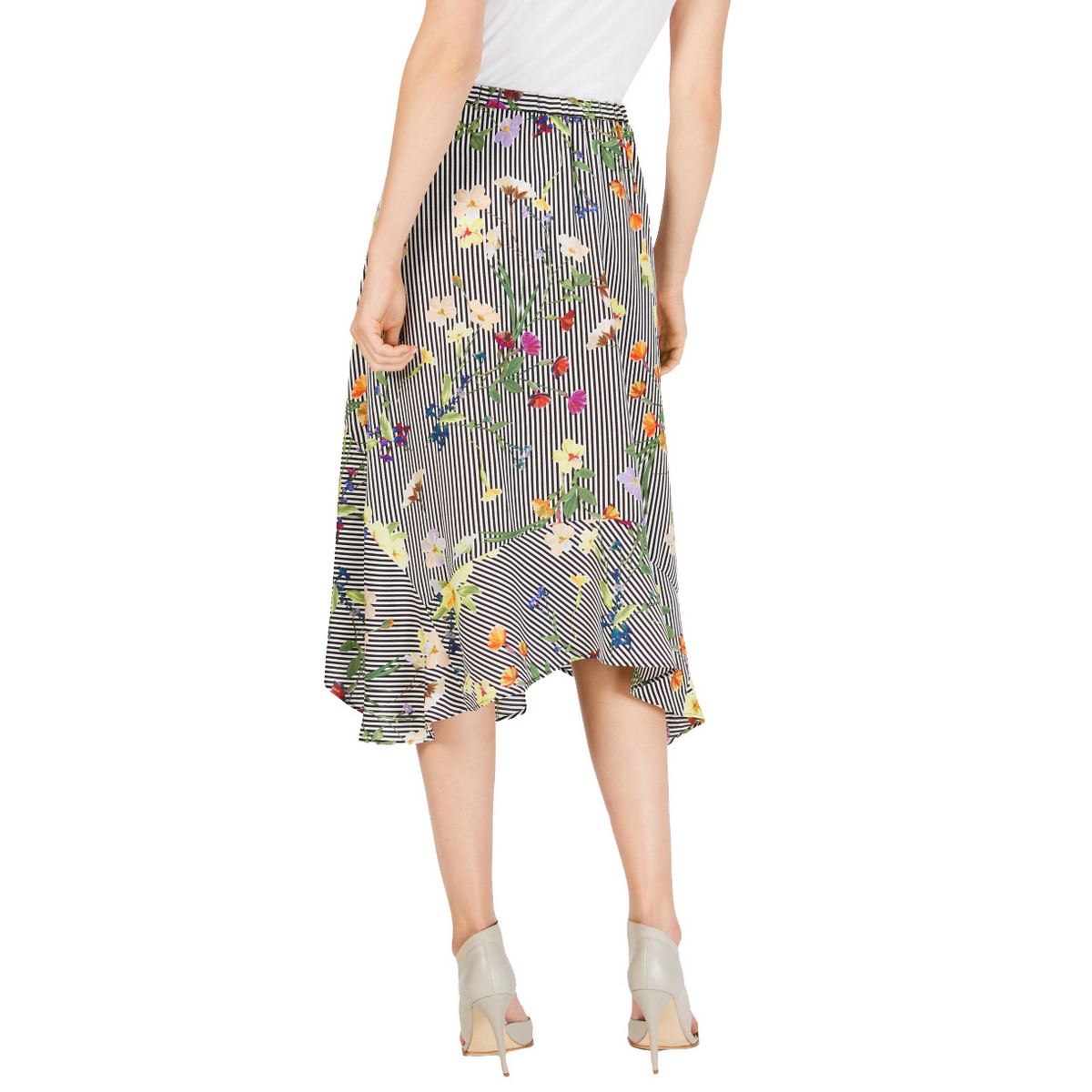 Calvin Klein Womens Skirt Black Size XL Asymmetrical Striped Floral 173 ...