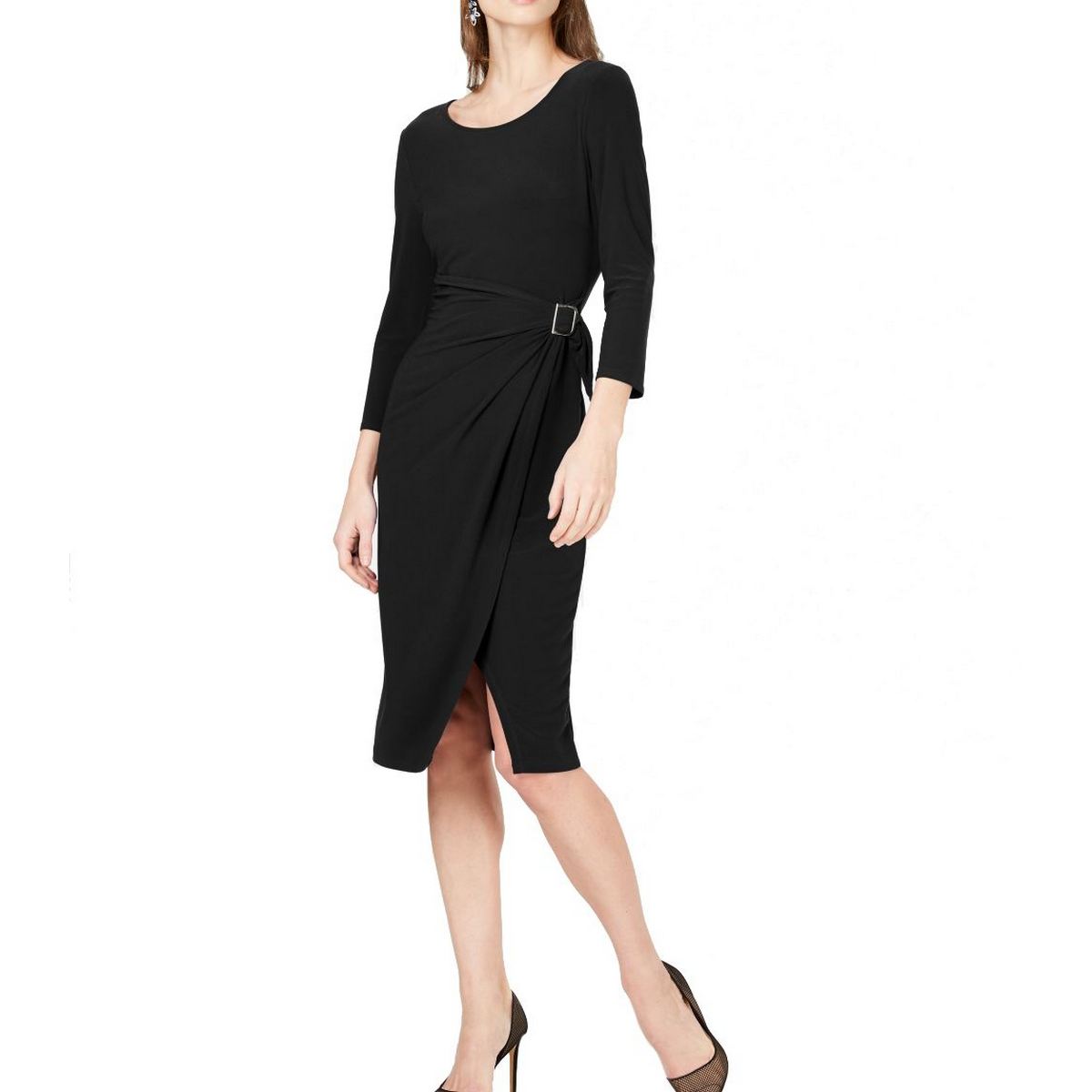 INC NEW Women's Black Printed Faux-wrap Sleeveless Sheath Dress TEDO 