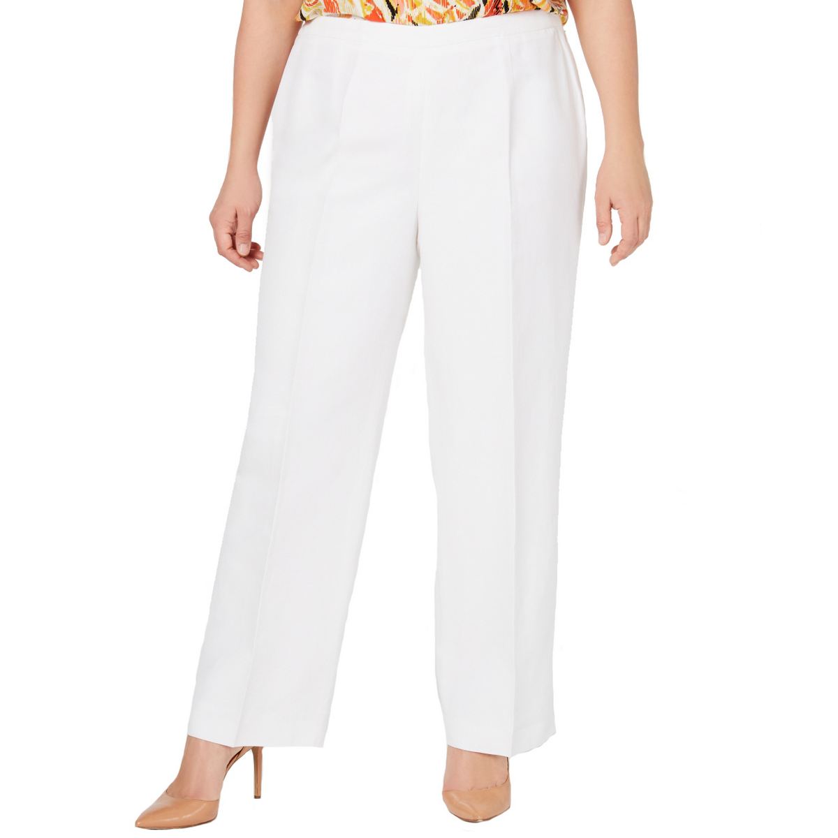 KASPER Women's Lily White Plus Audrey Linen-blend Side-zip Casual Pants ...