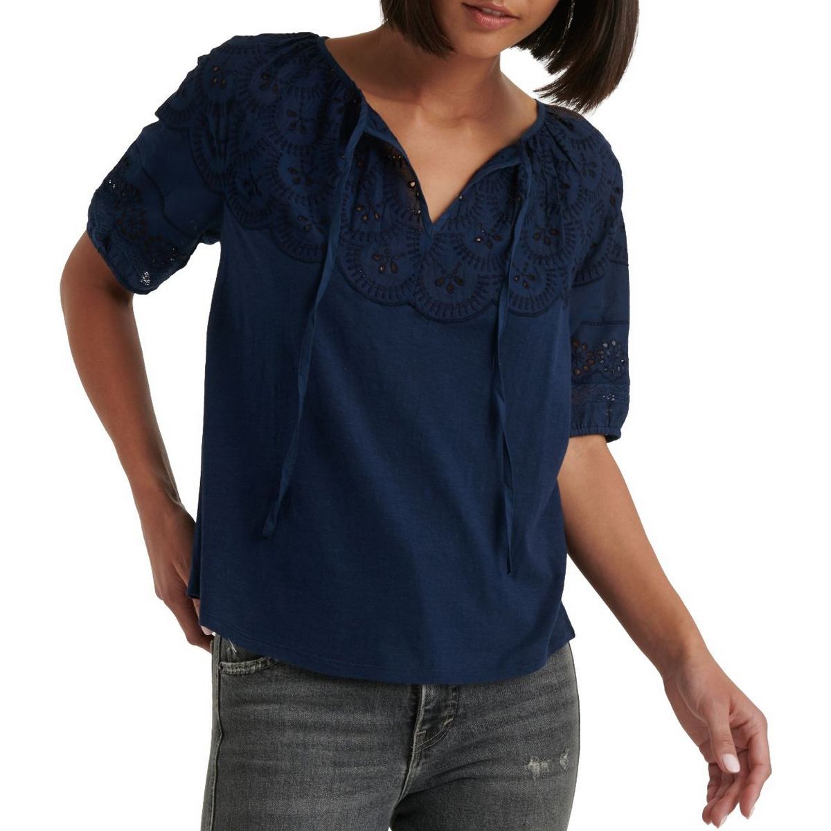 lucky brand eyelet peasant top