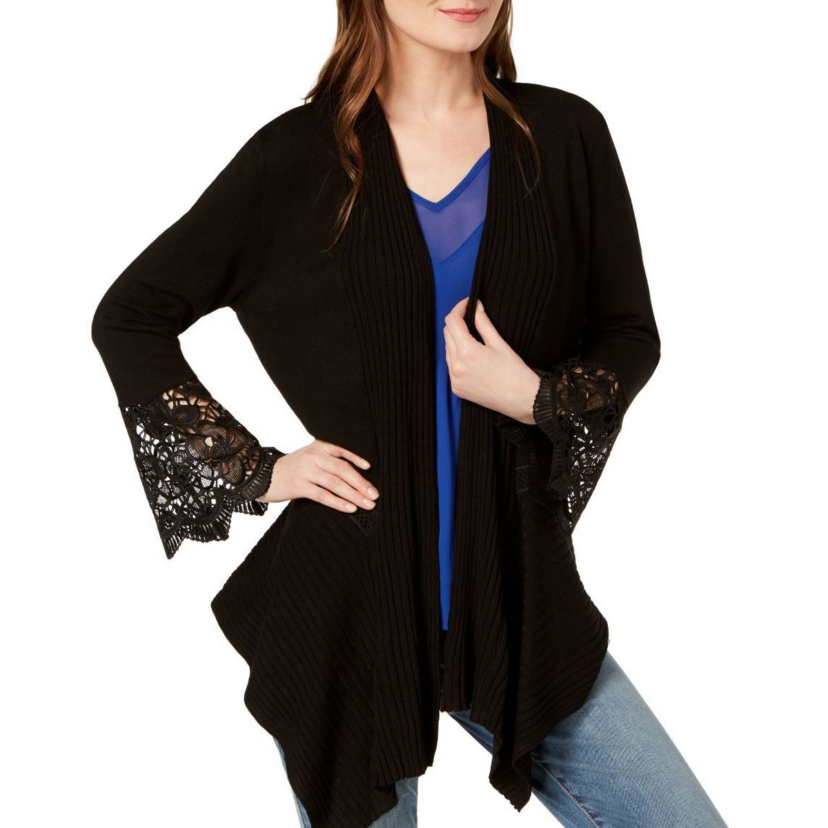 womens black open cardigan