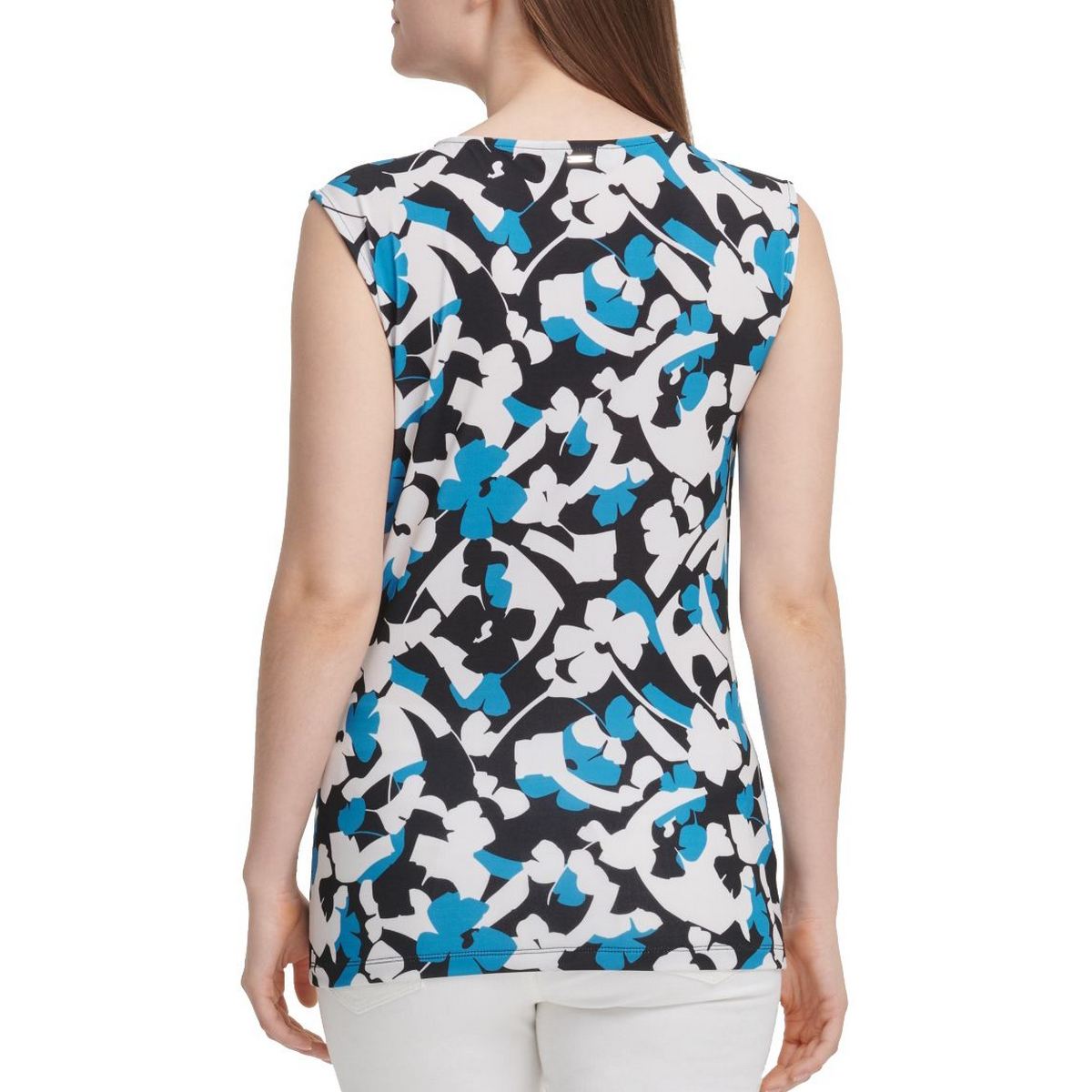 DKNY NEW Women's Black Sleeveless Printed Cowl-neck Blouse Shirt Top L TEDO