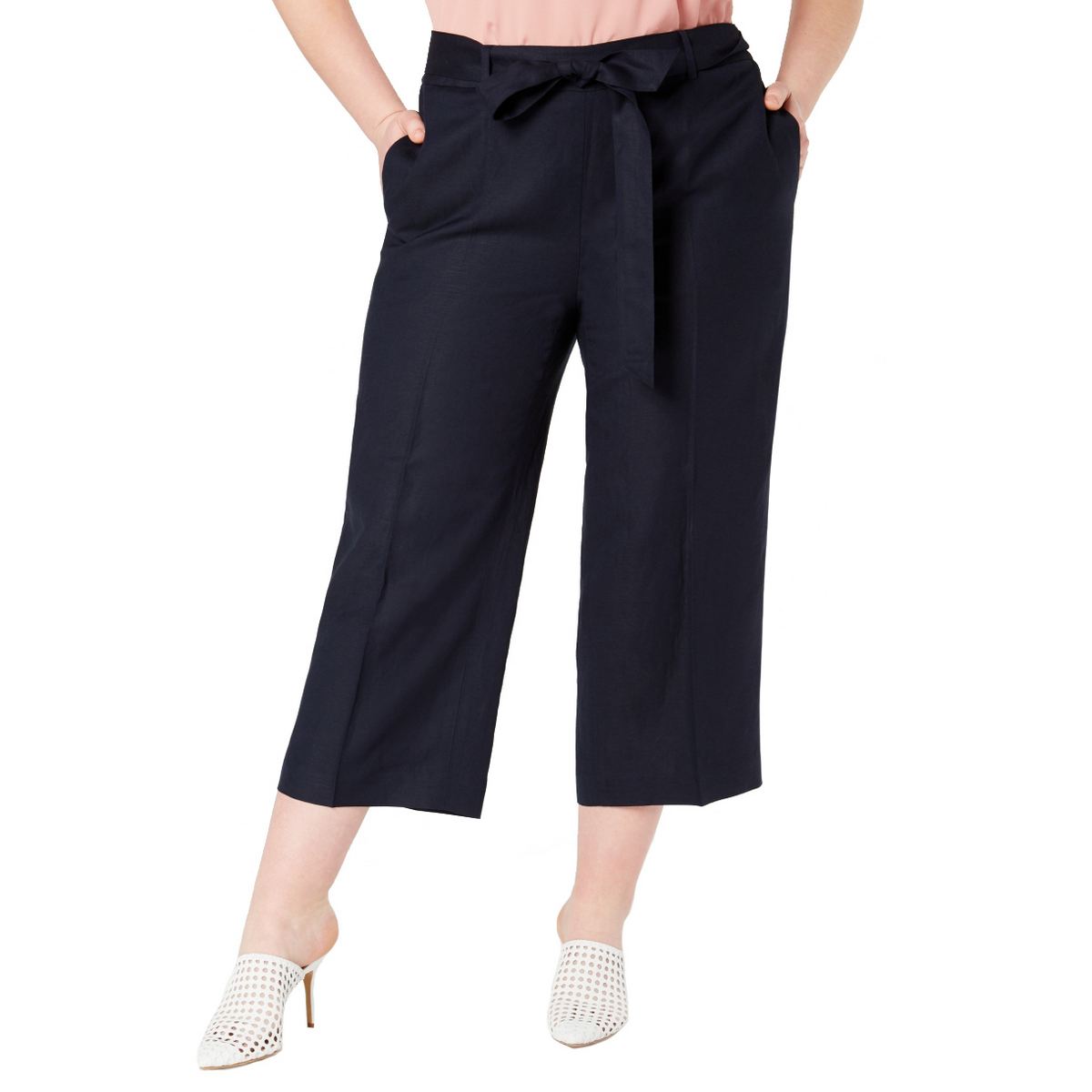 Bar III Women's Pants Blue Size 22w Plus Cropped Linen Wide Leg Stretch