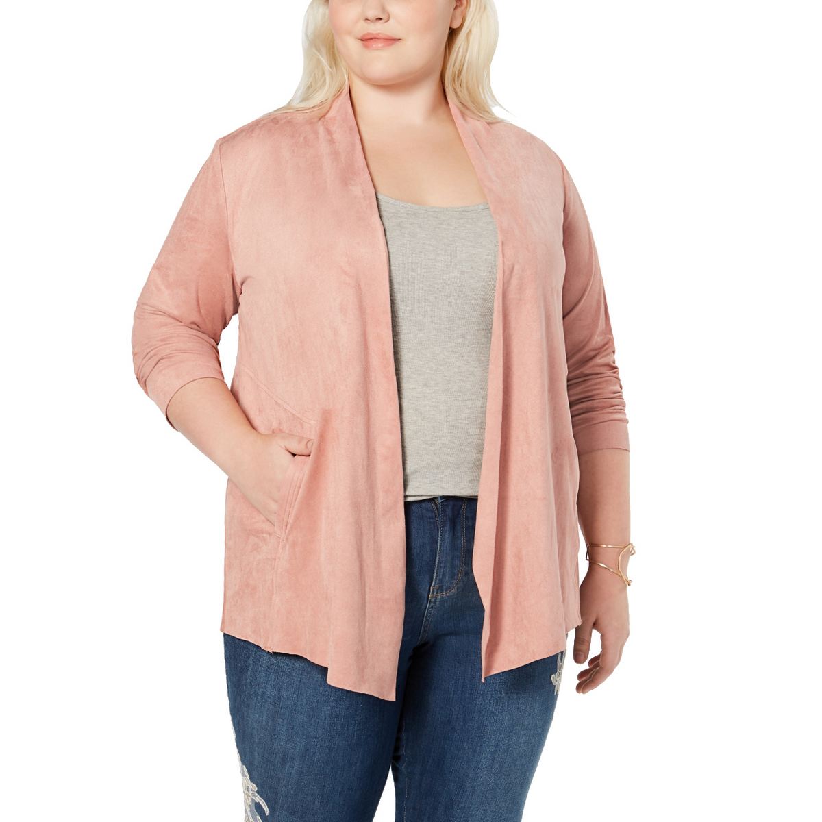 STYLE & CO NEW Women's Plus Size Faux-suede Draped Front Jacket Top TEDO - Bild 3 von 4