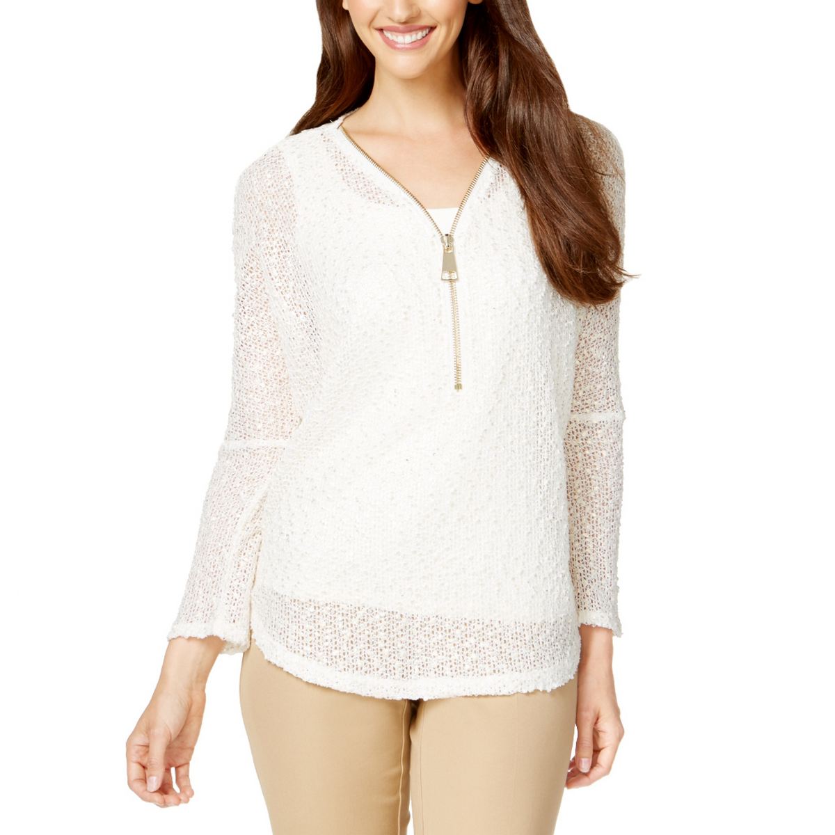 Maglione Alfani Donna – Girocollo Con Maniche A Frange E Livelli, Nuovo Con Etichette
