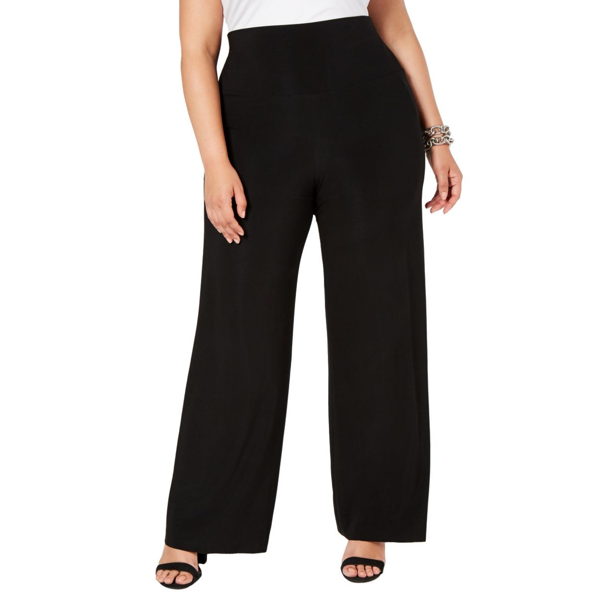 ANNE KLEIN NEW Women's Black Plus Size Pull On Wide-leg Casual Pants 1X ...