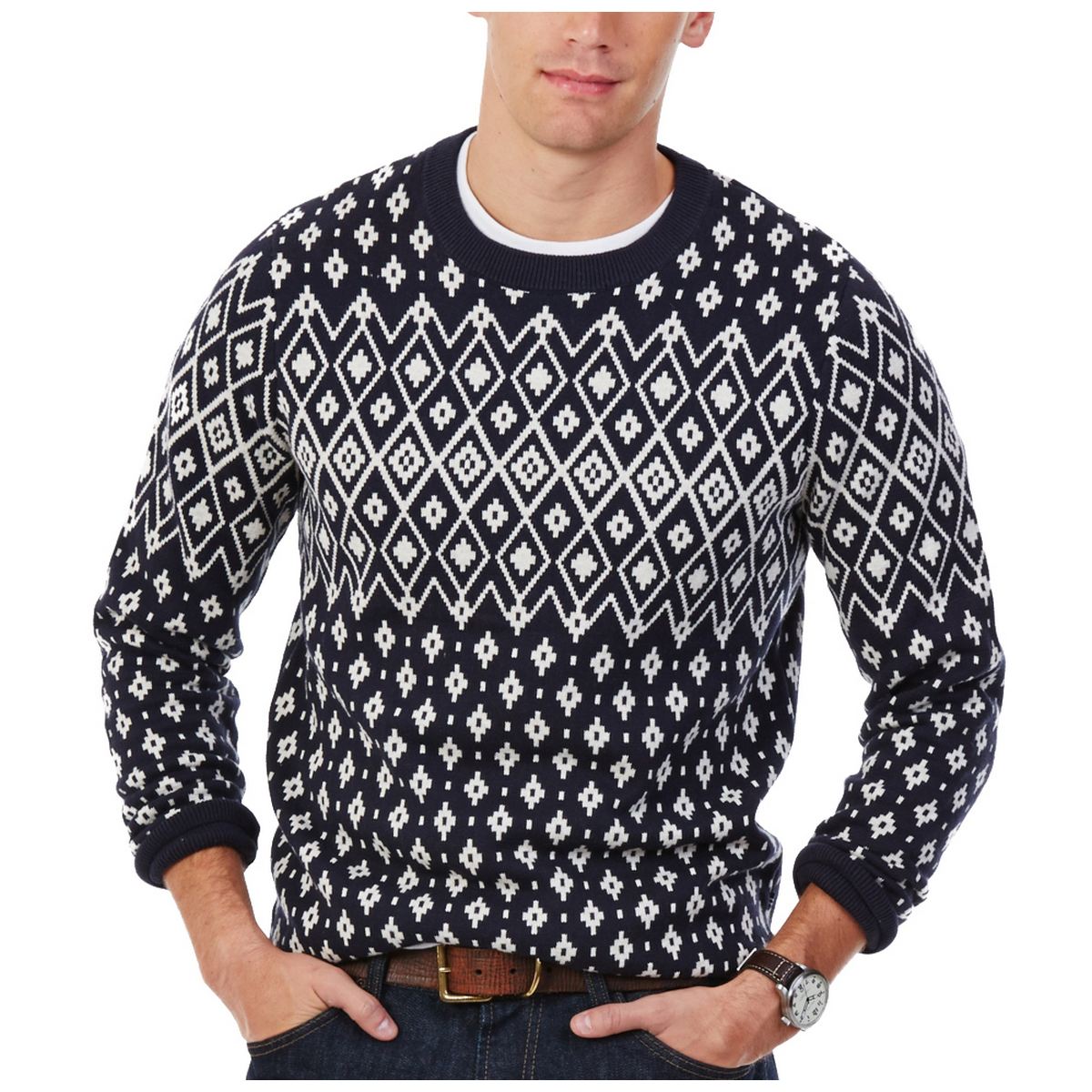 UUYUK Men Slim Fit Cable Knit Long Sleeve Round Neck Sweater Pullover
