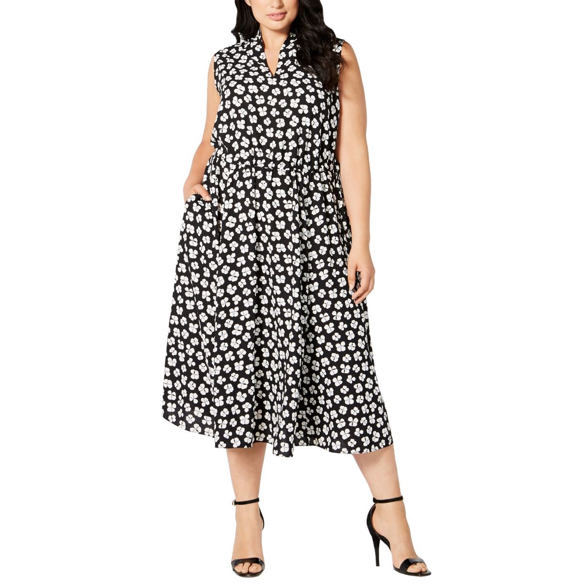 ANNE KLEIN NEW Women's Plus Size Printed Drawstring Midi A-Line Dress ...