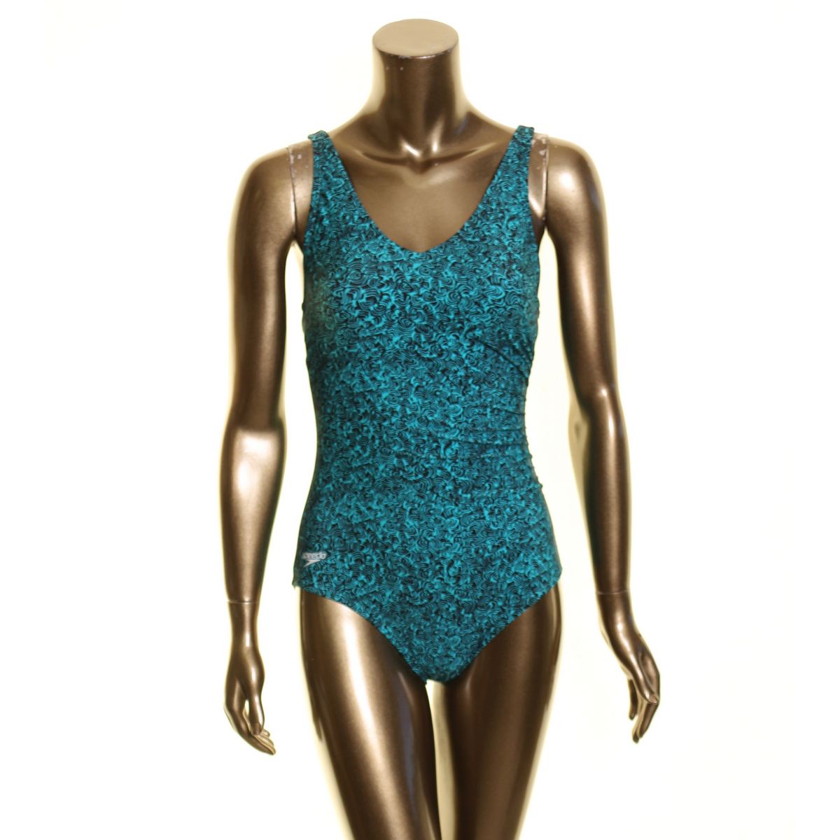 Speedo New Women S Black Teal Printed One Piece Swimwear 6 Tedo Ebay