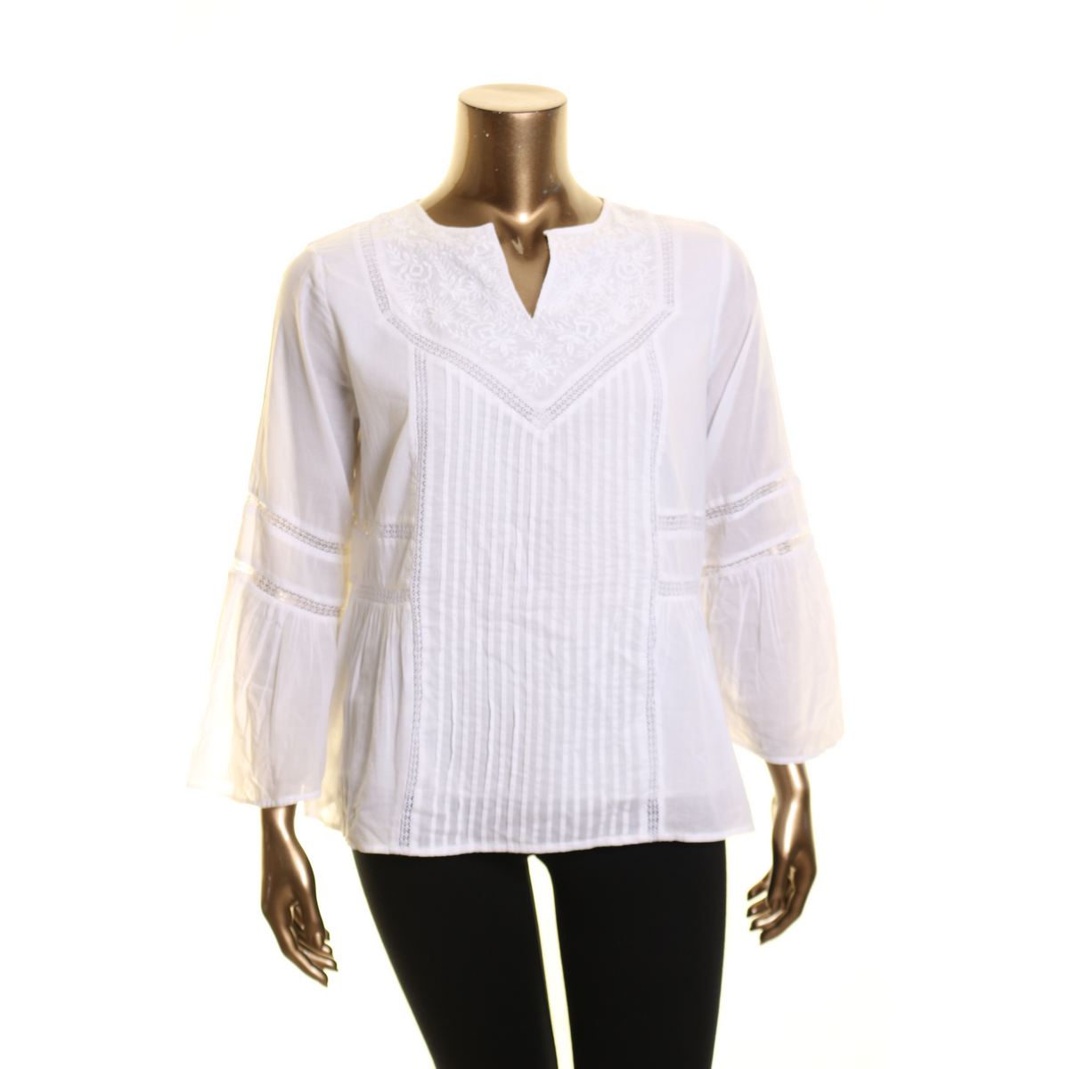 LAUREN RALPH LAUREN Women's White Cotton Embroidered Blouse Shirt Top ...