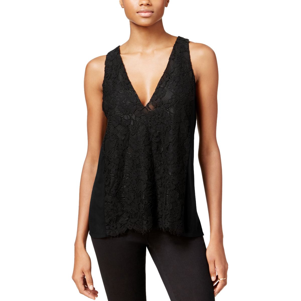 Rachel Roy NEU Damen schwarz Spitze vorne gemischte Medien Tankshirt Top XS TEDO - Bild 1 von 2