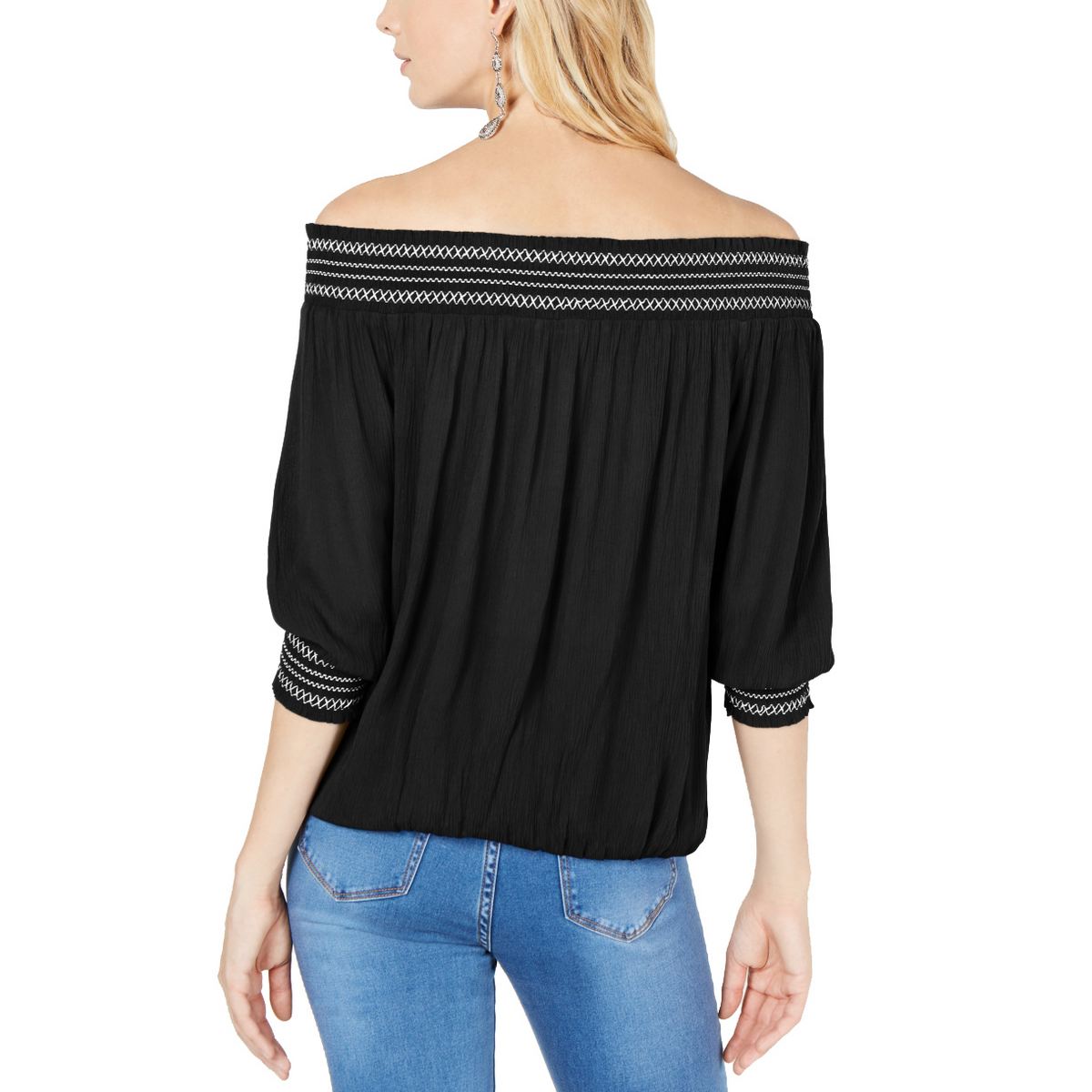 Inc Womens Knit Top Black Size Medium M Smockeddetail Offshoulder 465