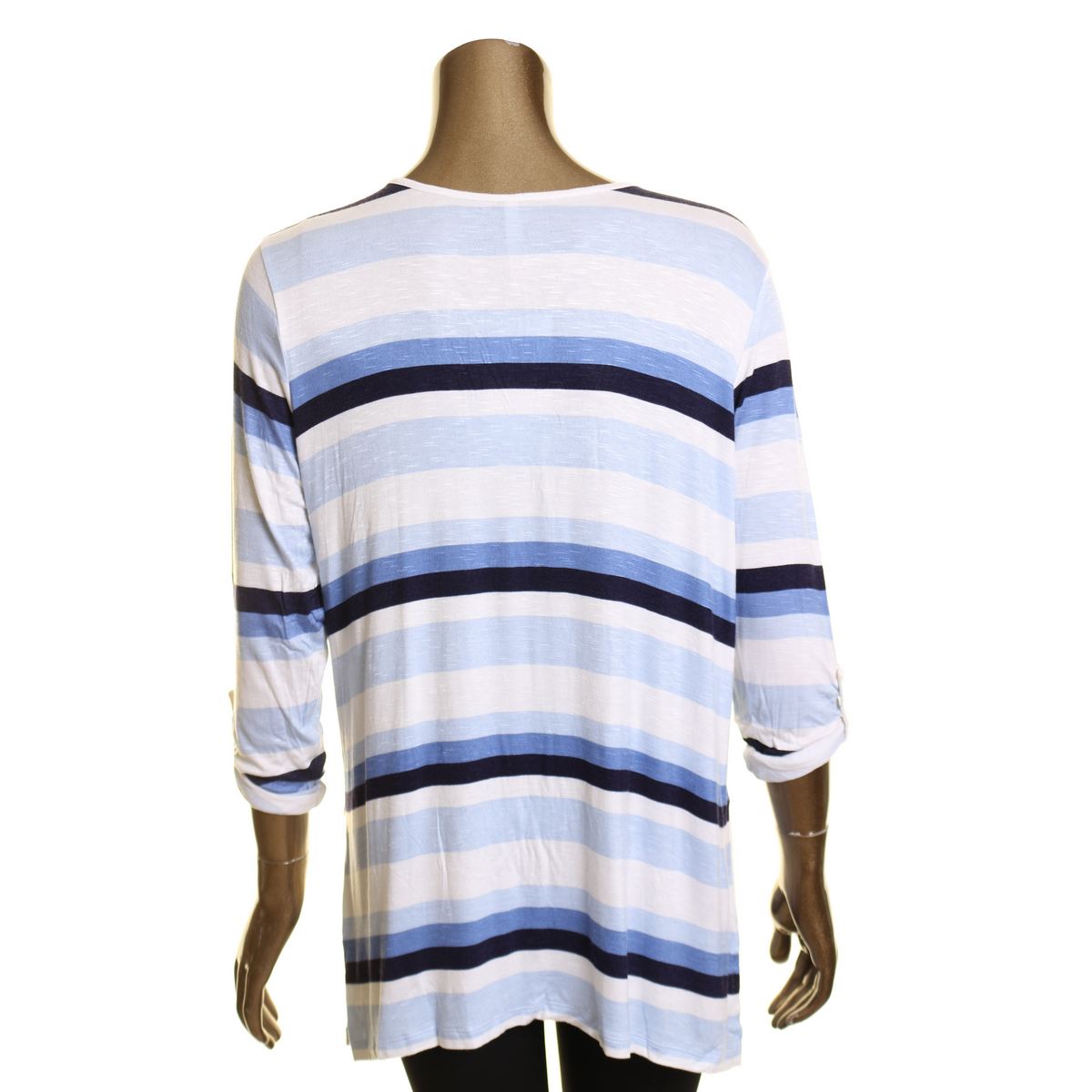 LEO & NICOLE Women's Striped Split-neck Tee Casual Shirt Top TEDO - Picture 8 of 8