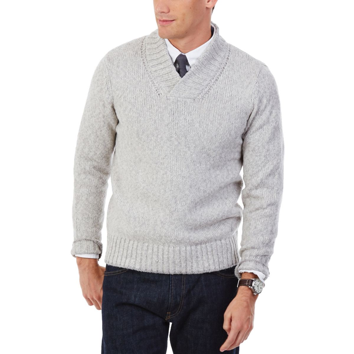 Nautica Mens High Twist Shawl-Collar Sweater 