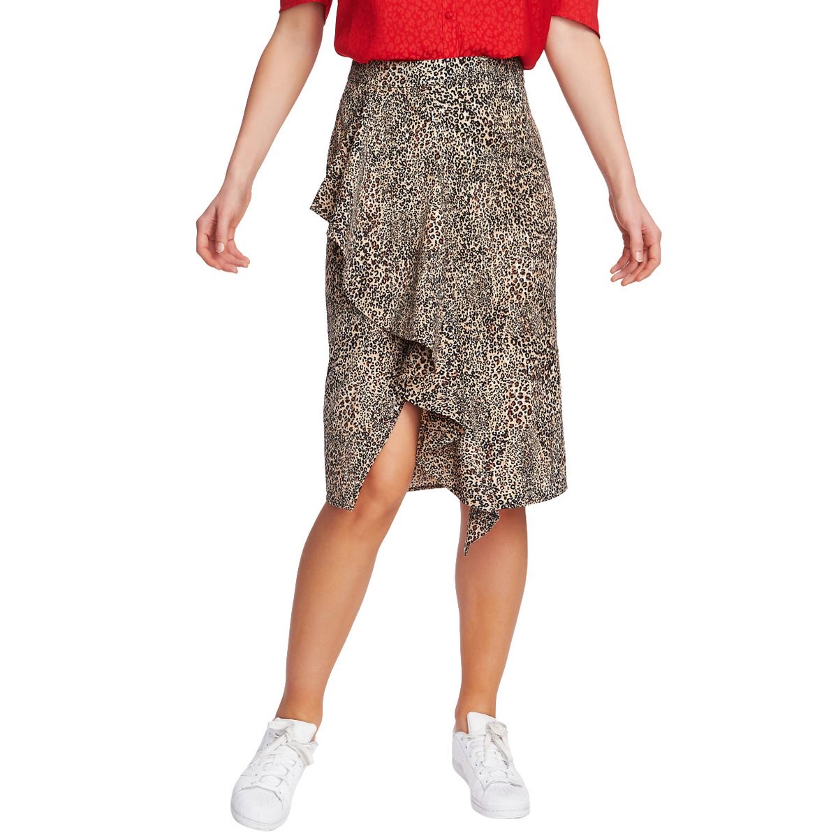 1 STATE Women's Caramel Multi Ruffle Front Leopard Print Straight Skirt 8 TEDO - Bild 1 von 2