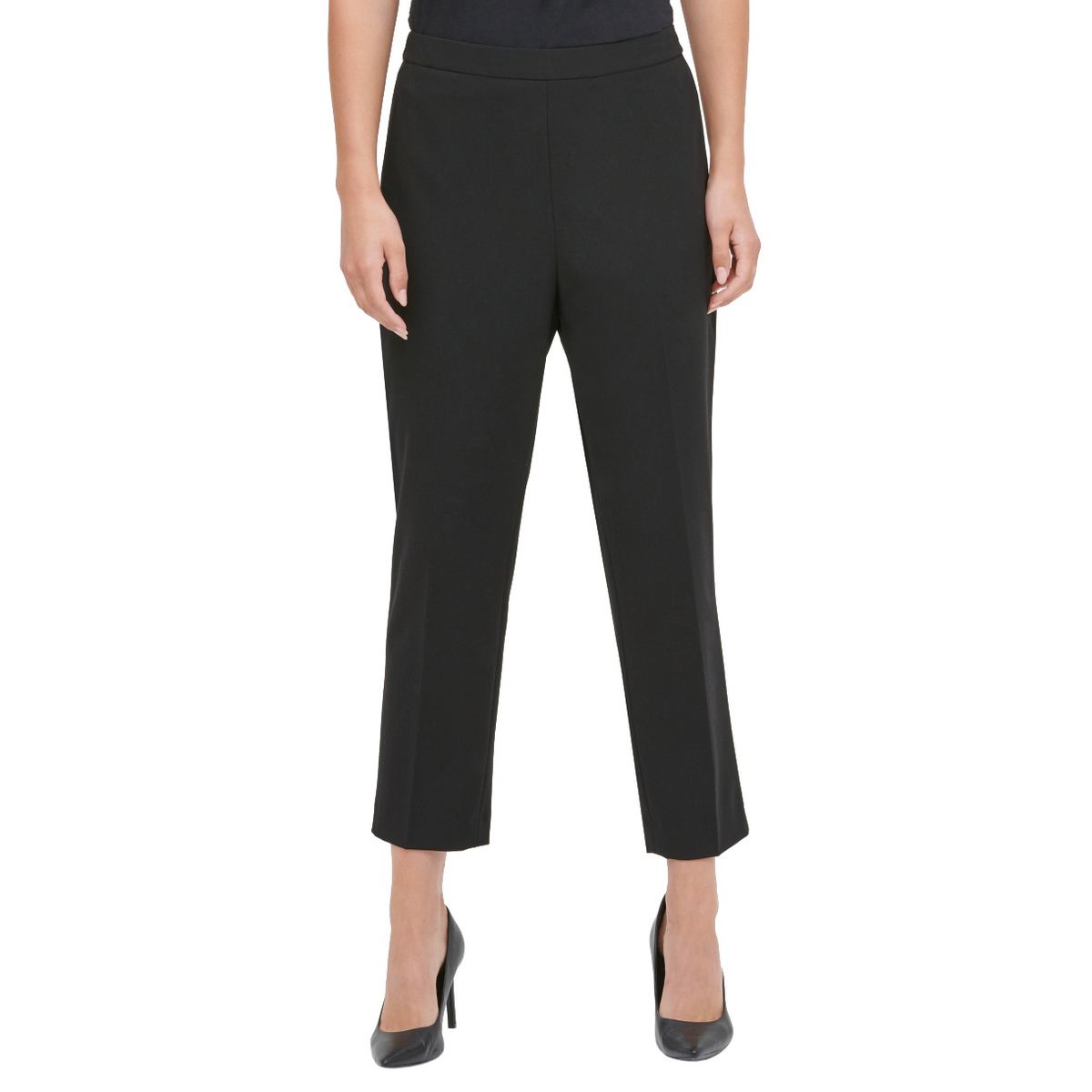 CALVIN KLEIN NEW Women's Black Solid Pull-on Straight-leg Casual Pants ...