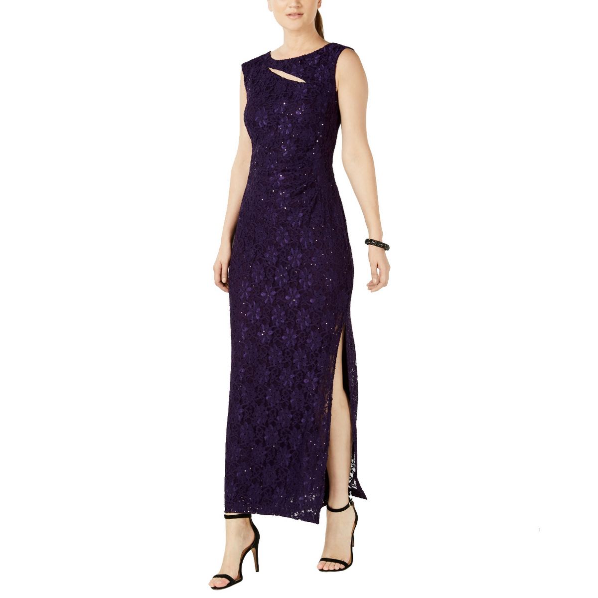 CONNECTED APPAREL NEW Women's Eggplant Cutout Sequined Lace Gown Dress ...