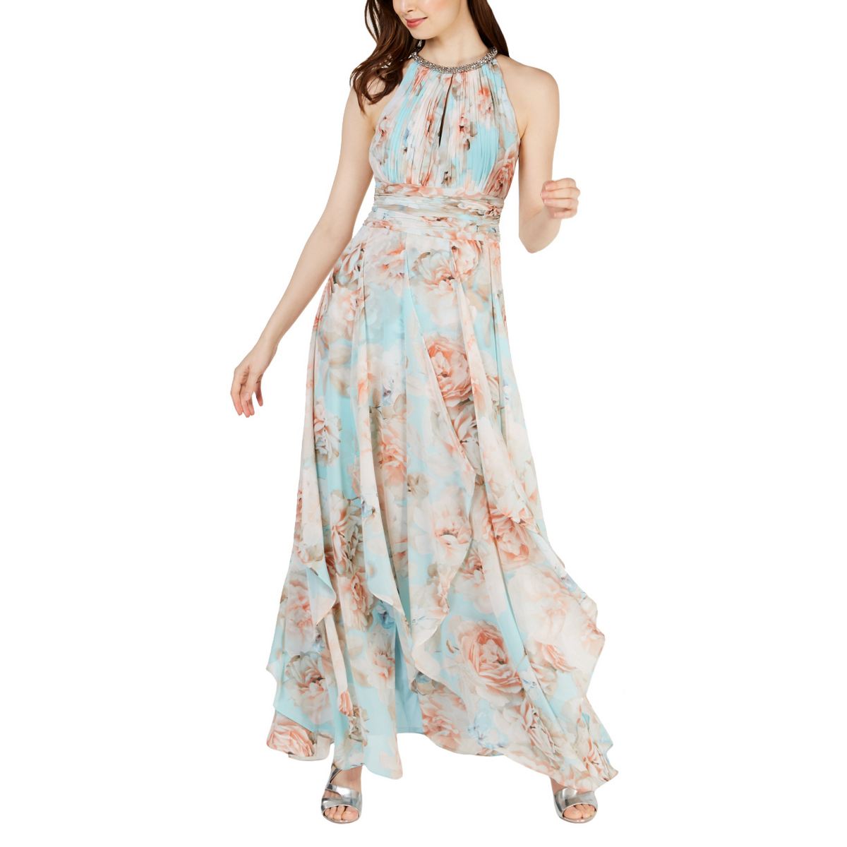 calvin klein floral halter gown