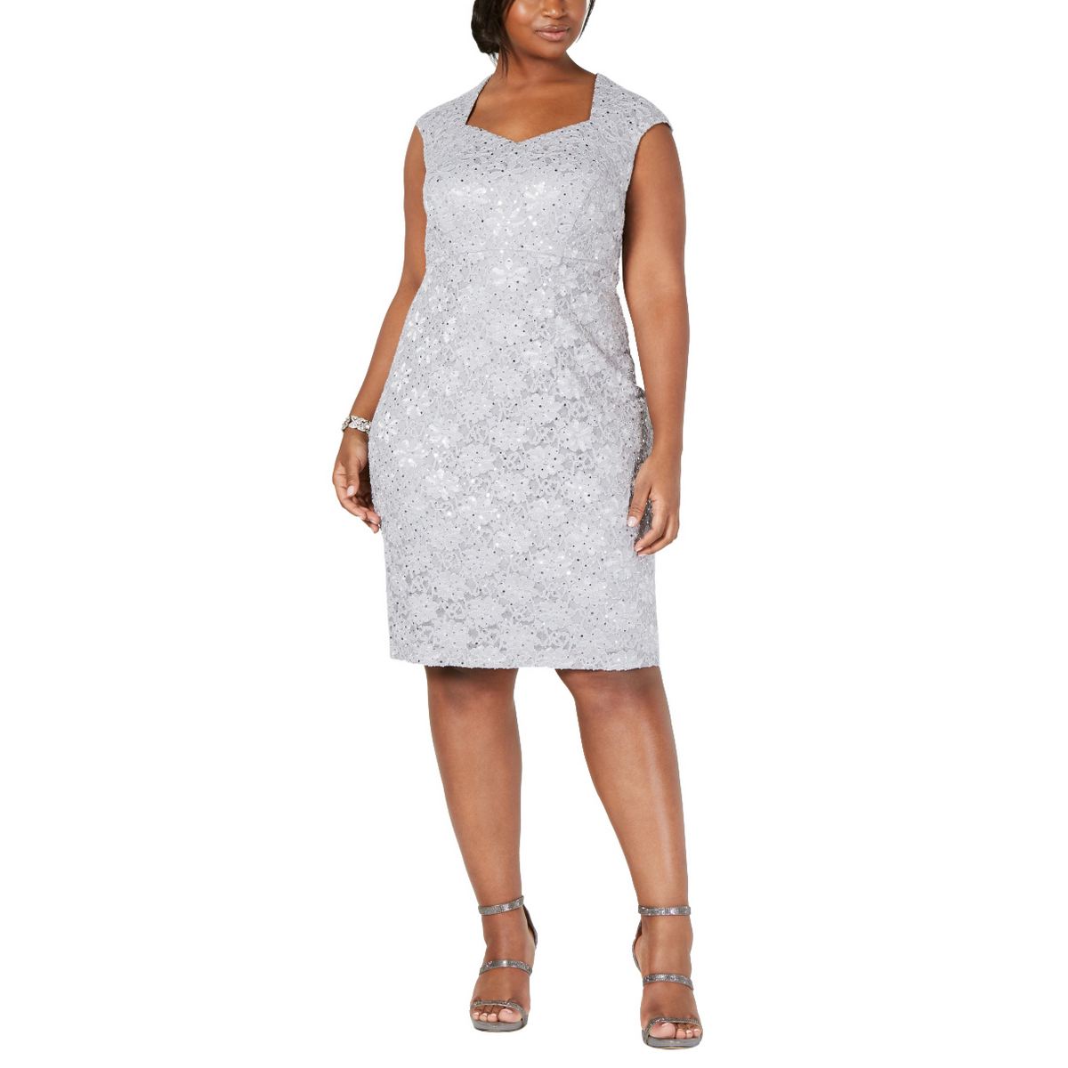 connected plus size sequined lace gown