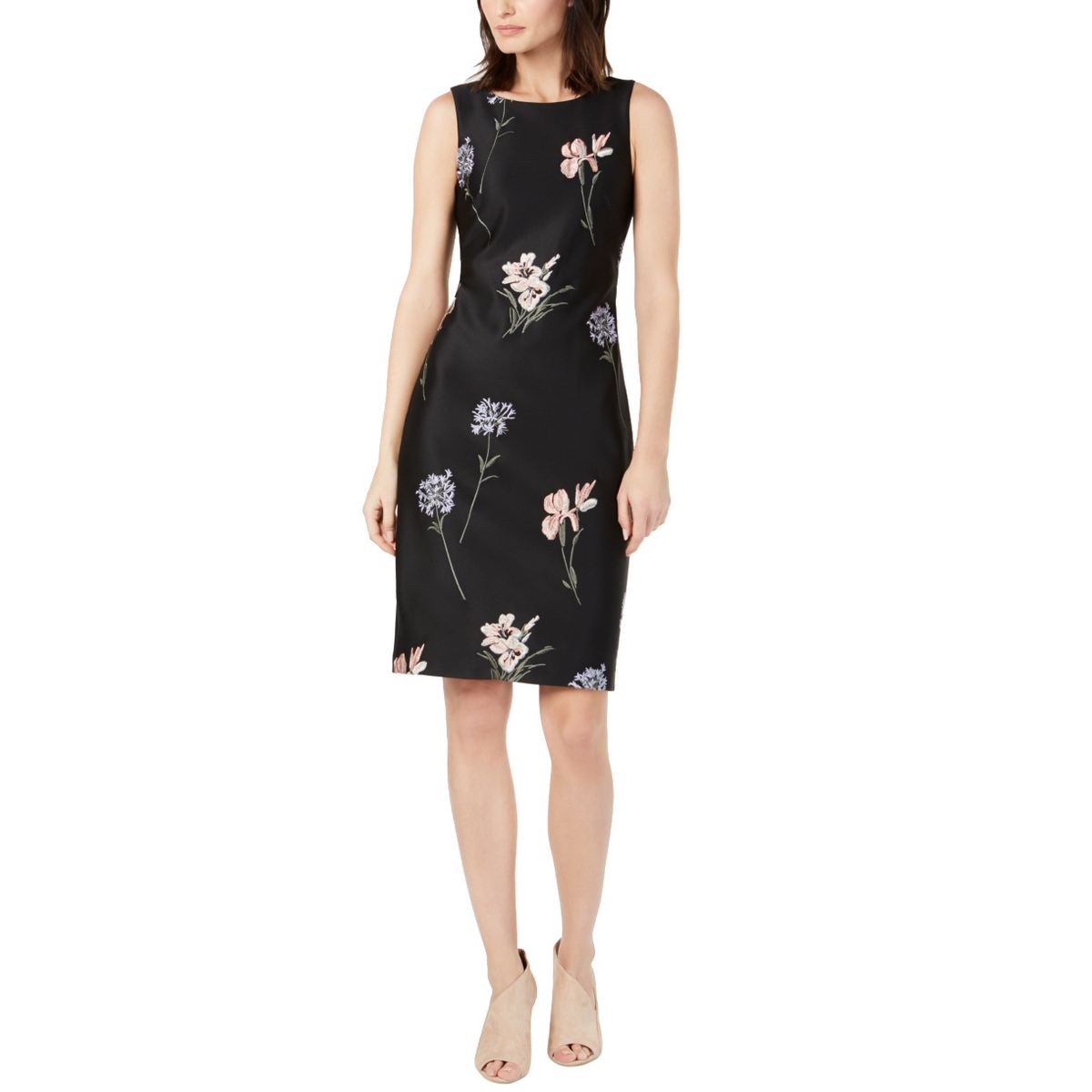 CALVIN KLEIN NEW Women's Black Floral-embroidered Sheath Dress 8 TEDO ...