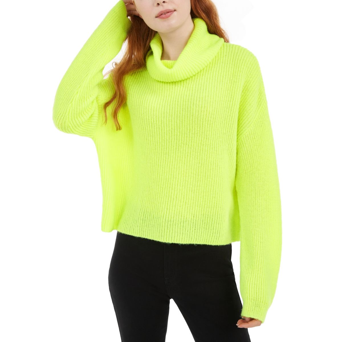 Boxy Turtleneck Sweater Neon Yellow 