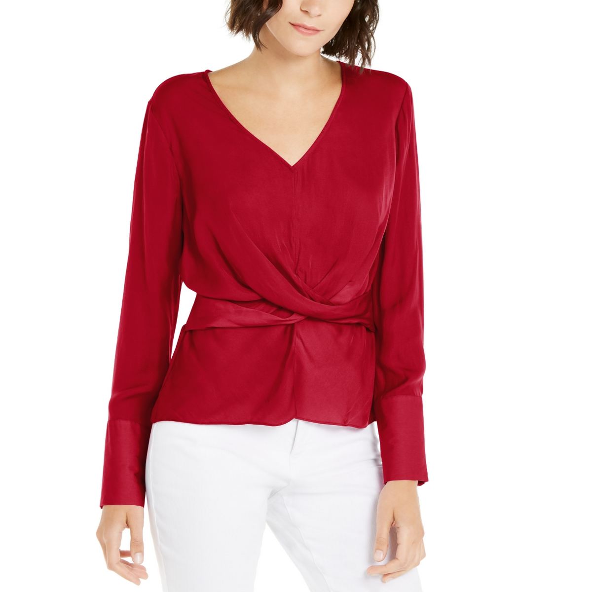 INC NEW Women/'s Solid Twist-front V-neck Blouse Shirt Top TEDO