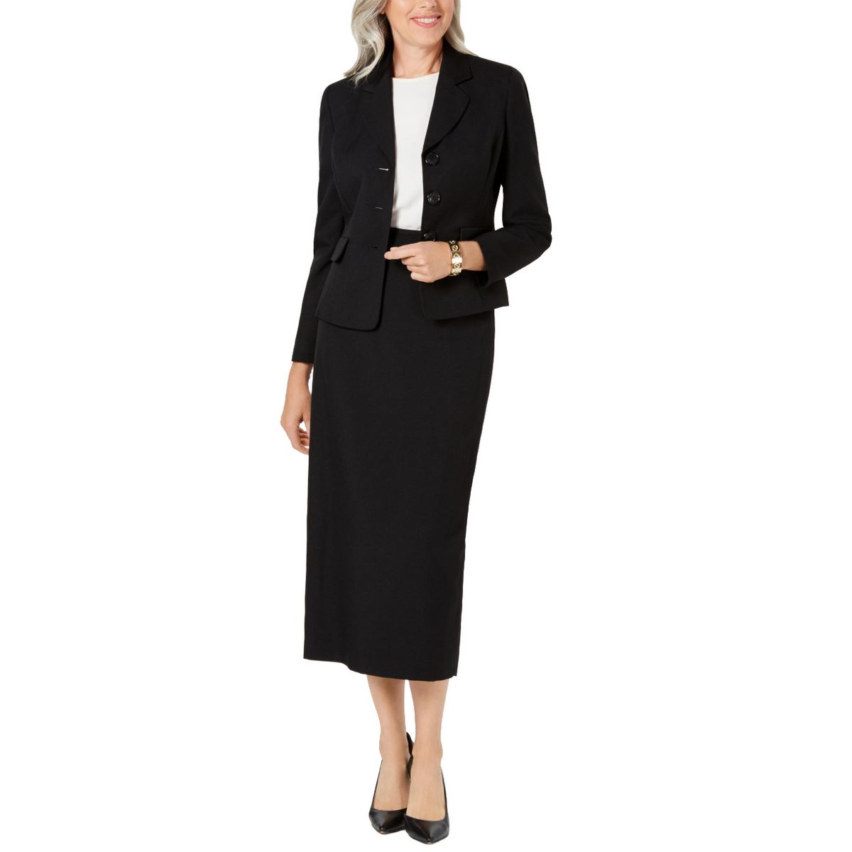 LE SUIT NEW Women's Black Solid Three-button Column Skirt Suit Two-Piece 8 TEDO $39.99 - PicClick