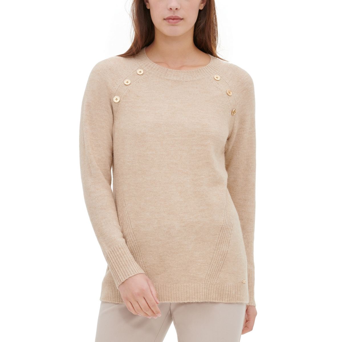 Calvin Klein New Womens Button Detail Crewneck Sweater Top Tedo Ebay 