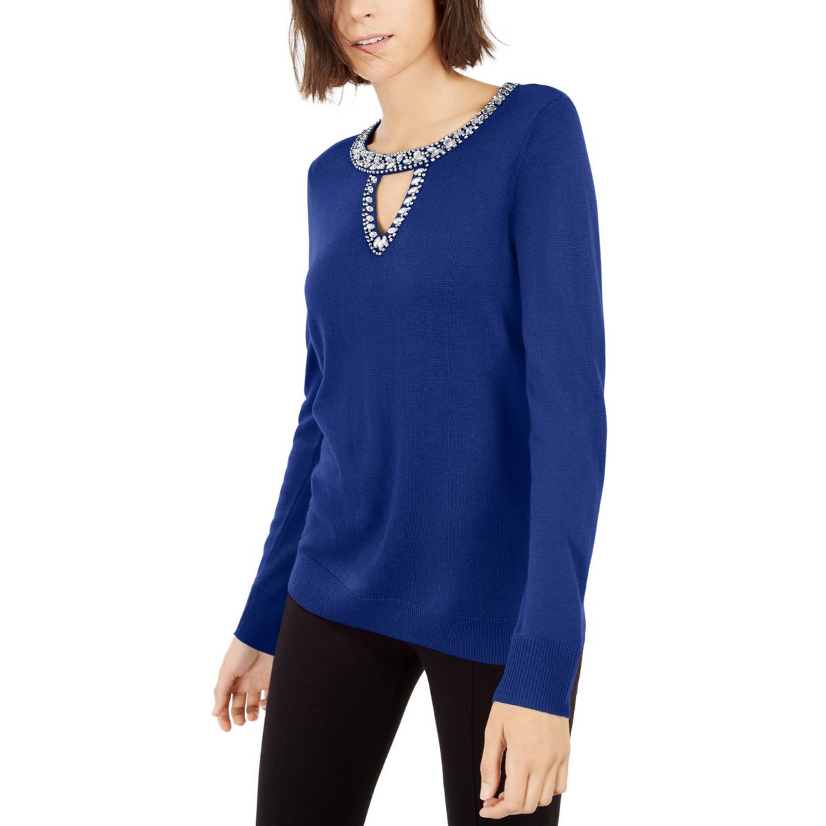 INC Women's Beaded Keyhole Wool Silk Cashmere Blend Crewneck Sweater TEDO - Picture 7 of 16