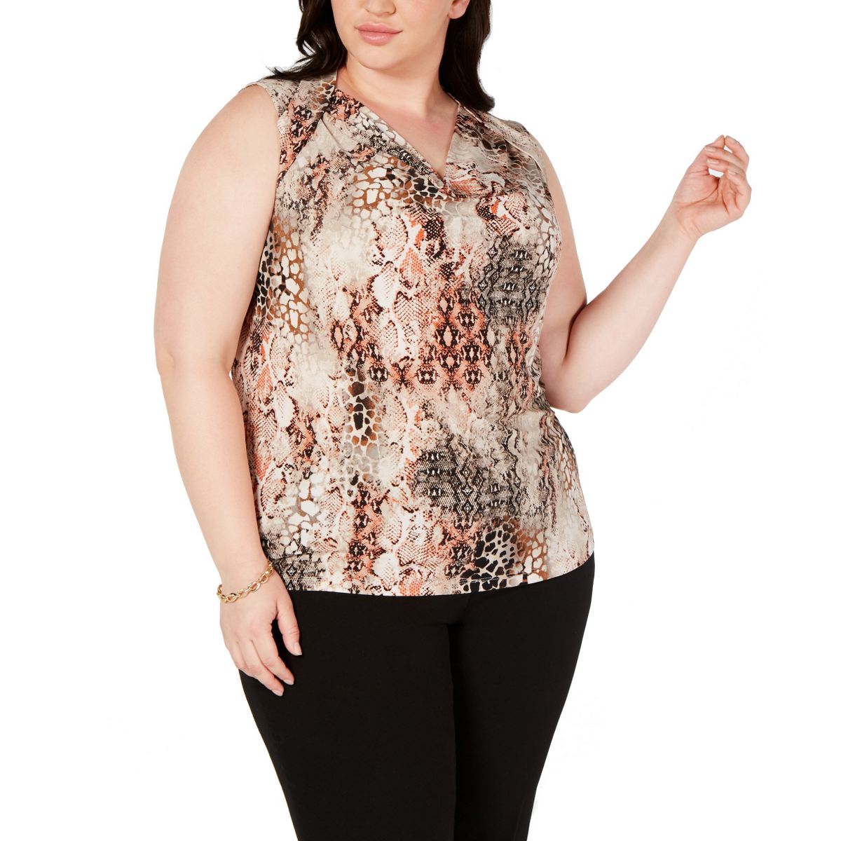 KASPER NEW Women/'s Plus Size Printed Cowl Neck Blouse Shirt Top TEDO