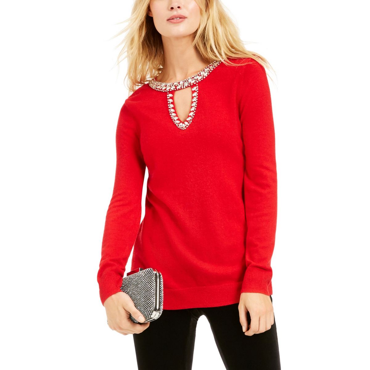 INC Women's Beaded Keyhole Wool Silk Cashmere Blend Crewneck Sweater TEDO - Picture 9 of 16