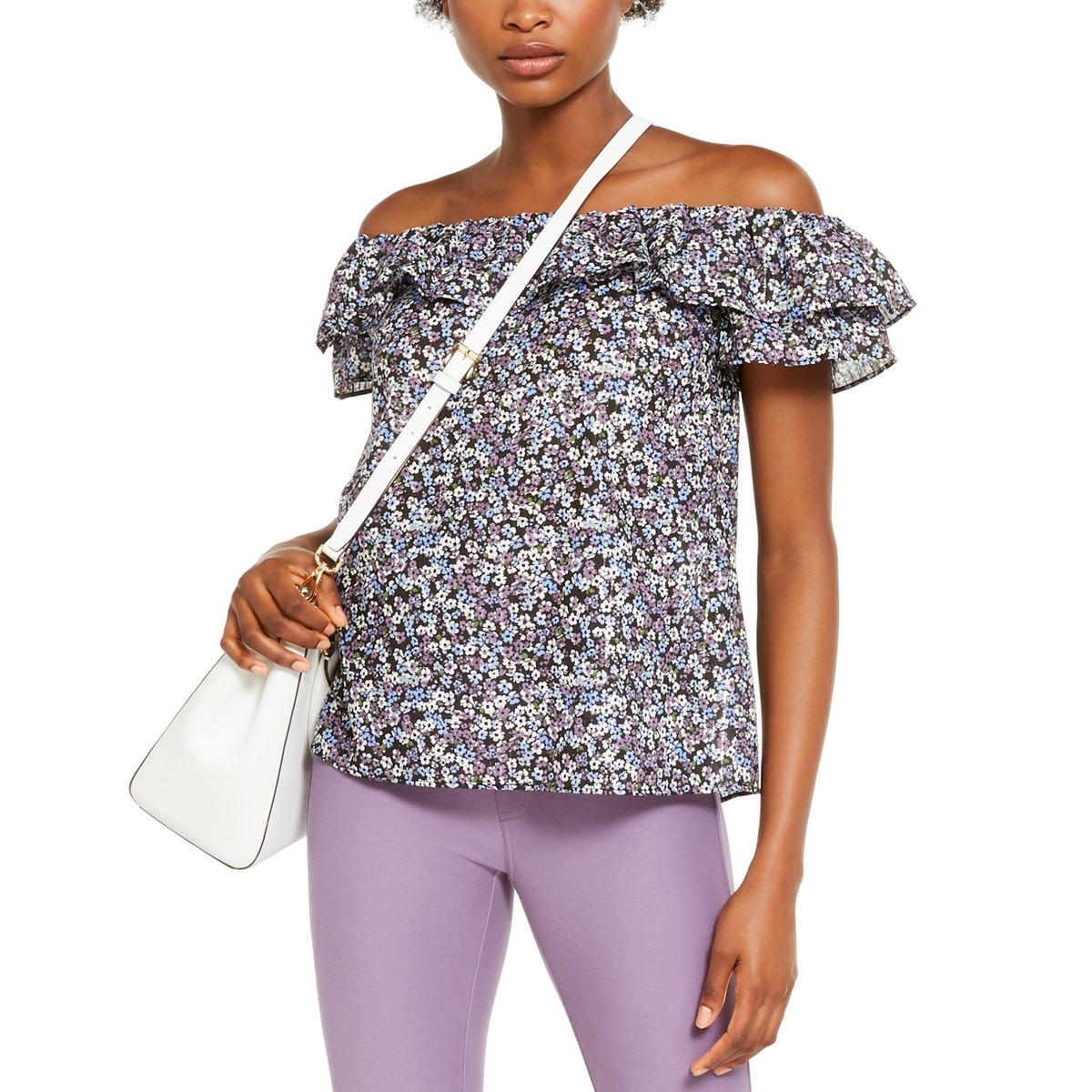 MICHAEL KORS Women's Metallic Floral Off-the-shoulder Blouse Shirt Top TEDO  | eBay